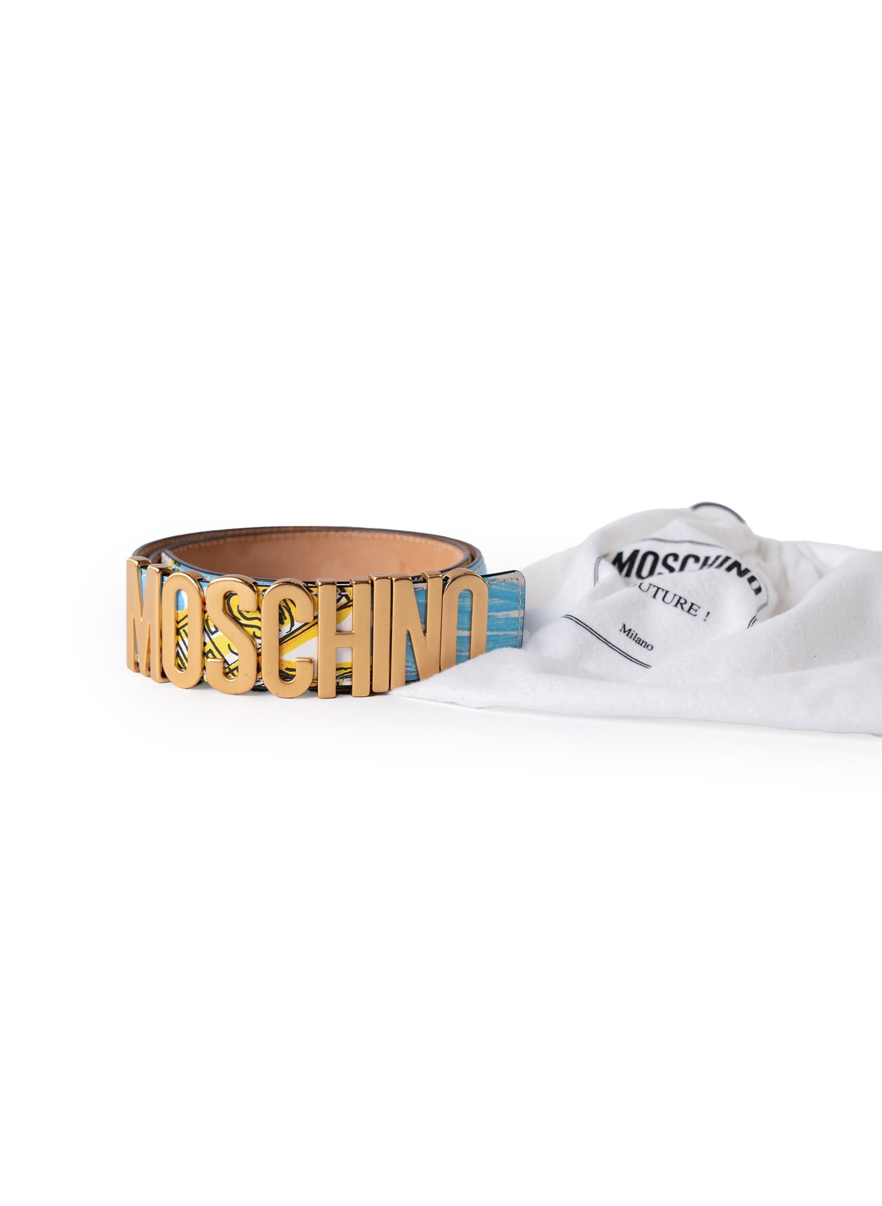 Moschino Printed Leather Logo Belt