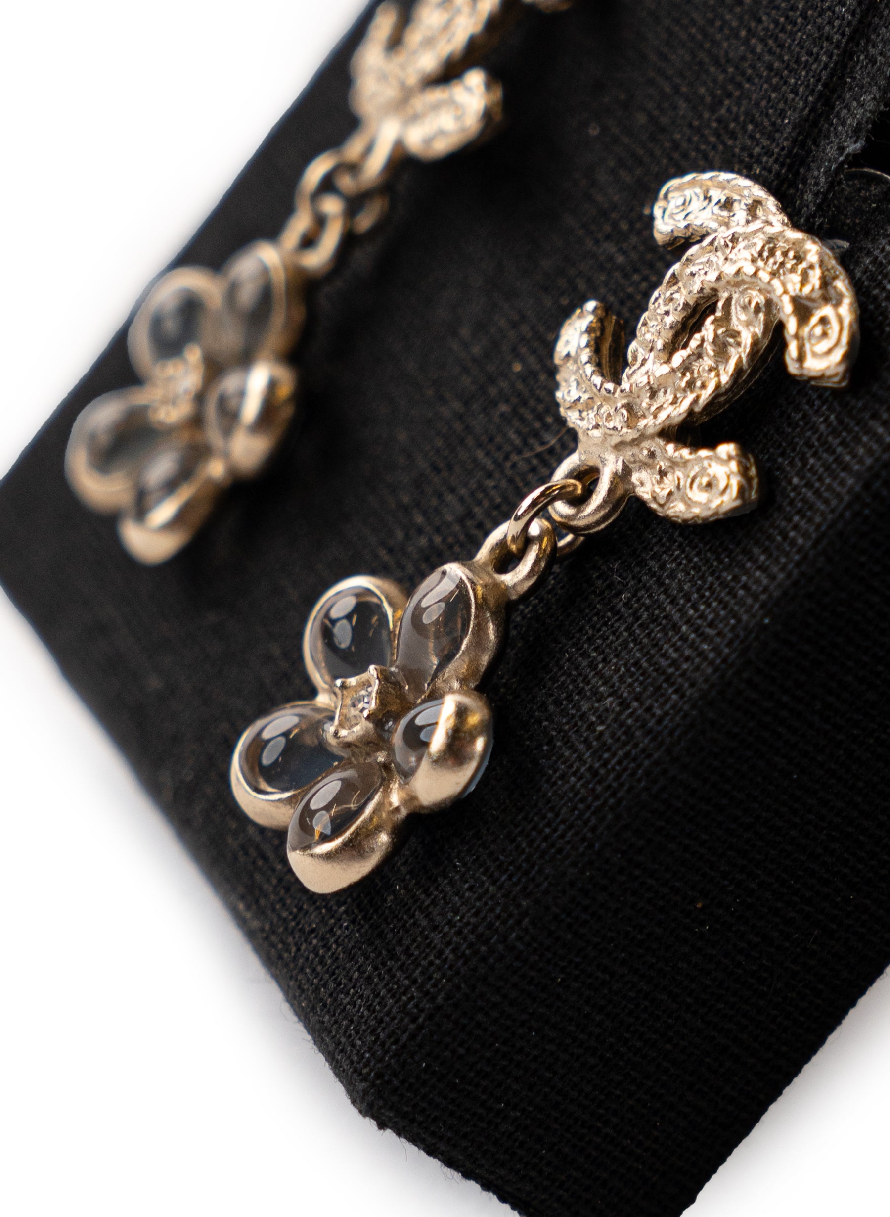 Chanel Resin Crystal CC Flower Drop Earrings