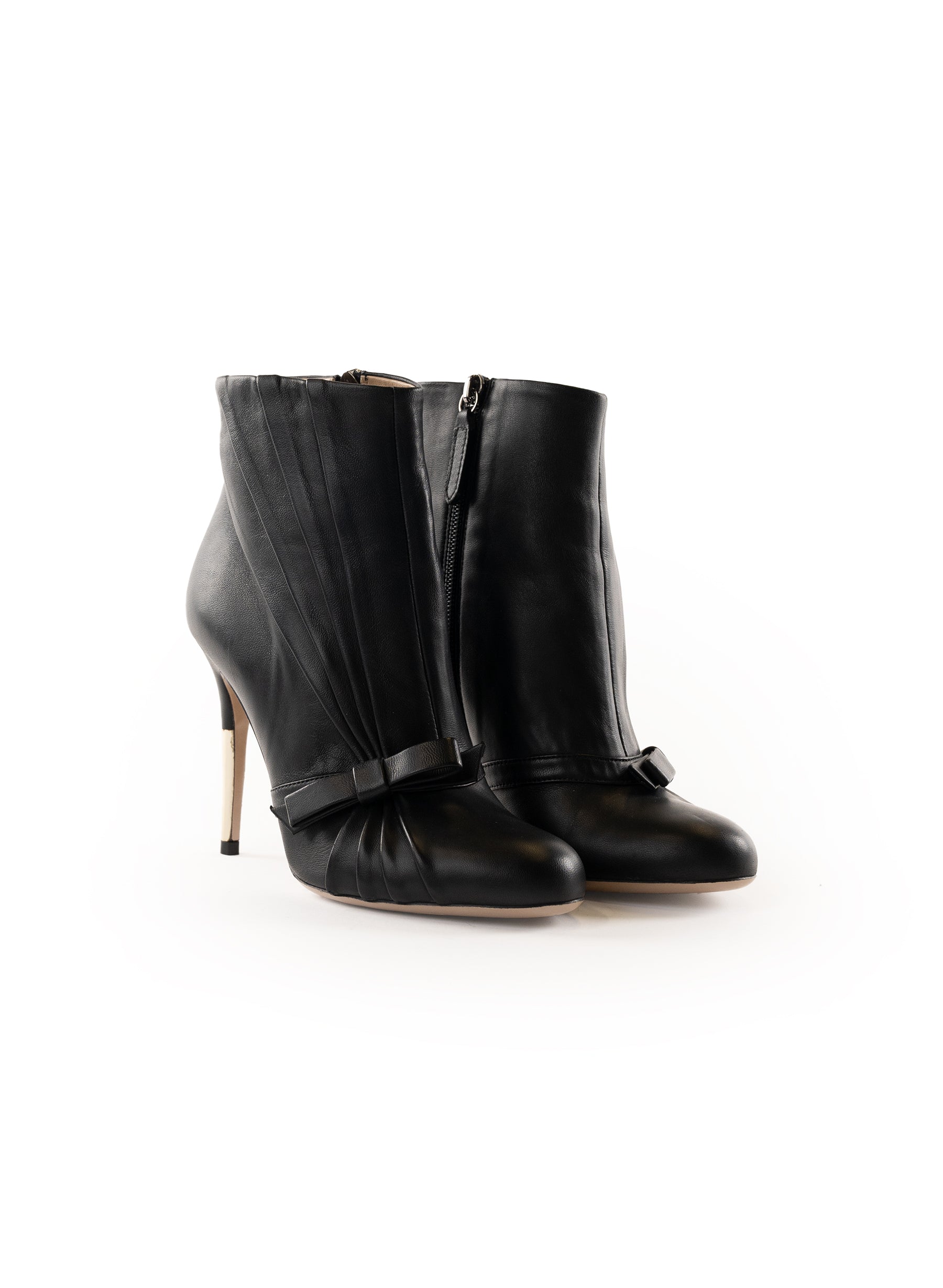 Valentino Pleated Leather Bow Ankle Boots