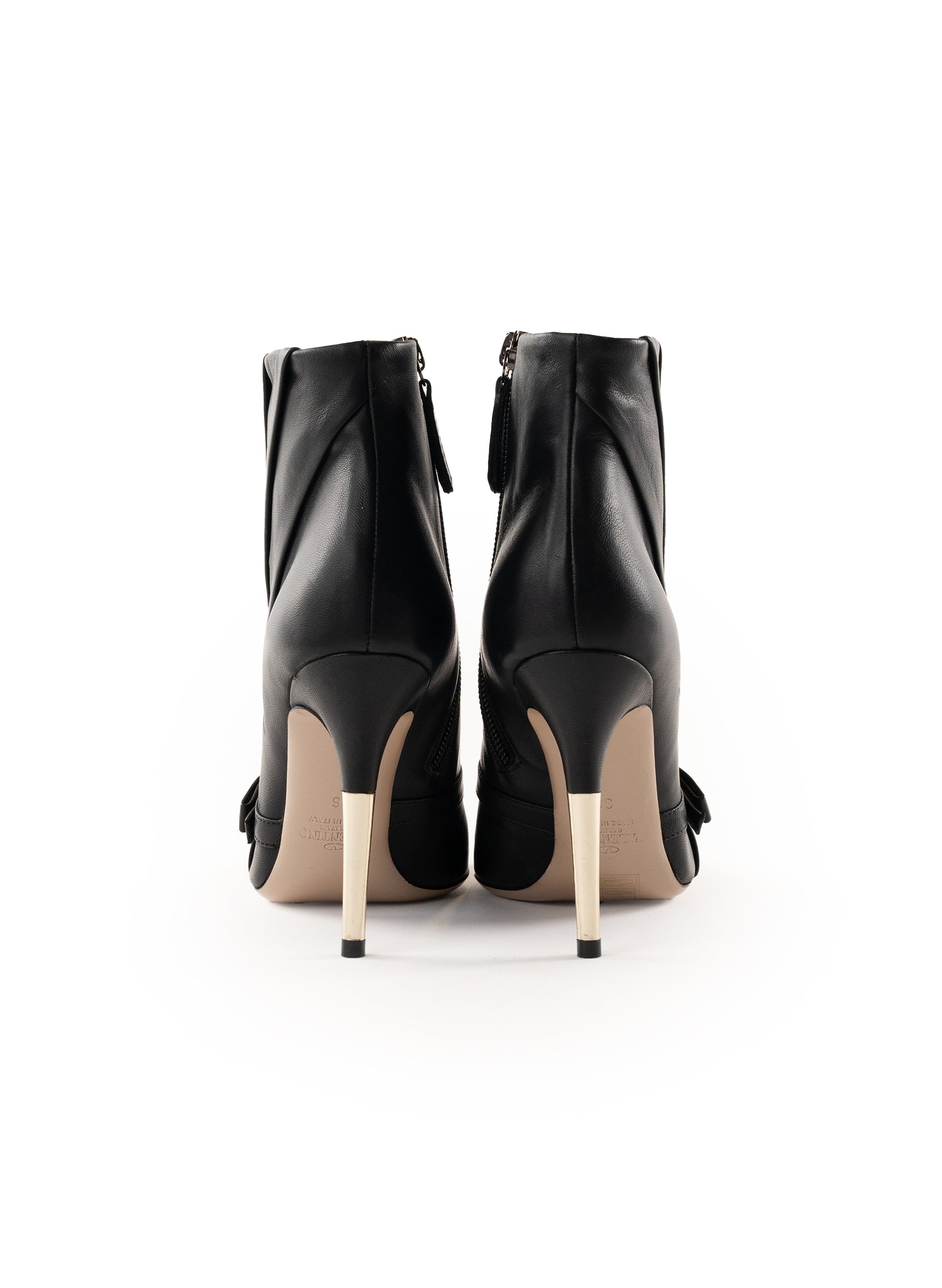 Valentino Pleated Leather Bow Ankle Boots