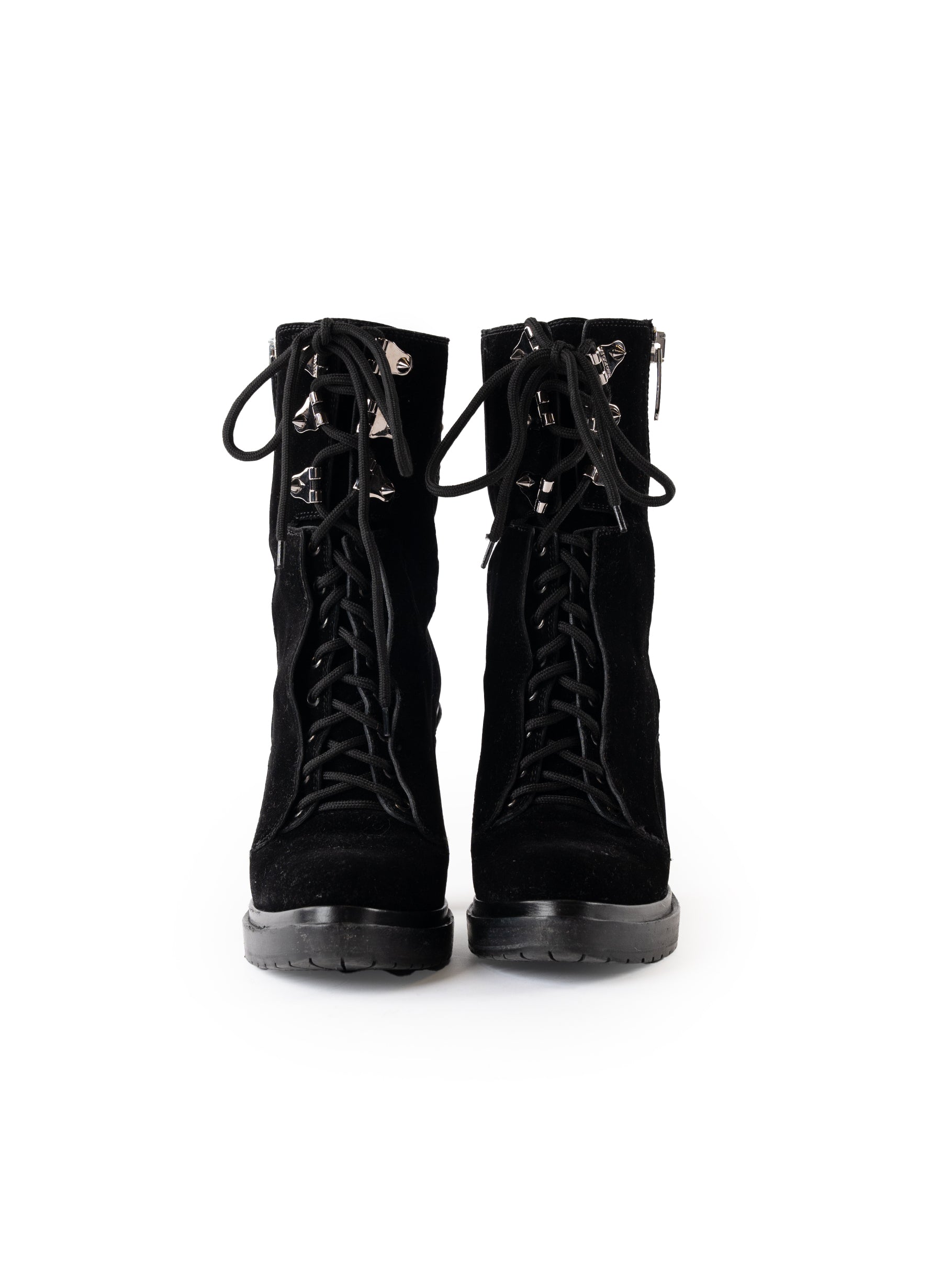 Sergio Rossi Resin Pearl Velvet Lace Up Boots