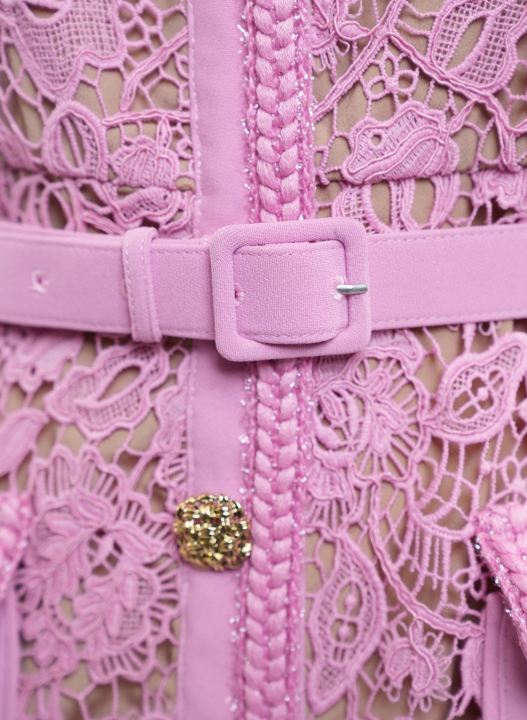 Self Portrait Guipure Lace Dress With Belted Waist