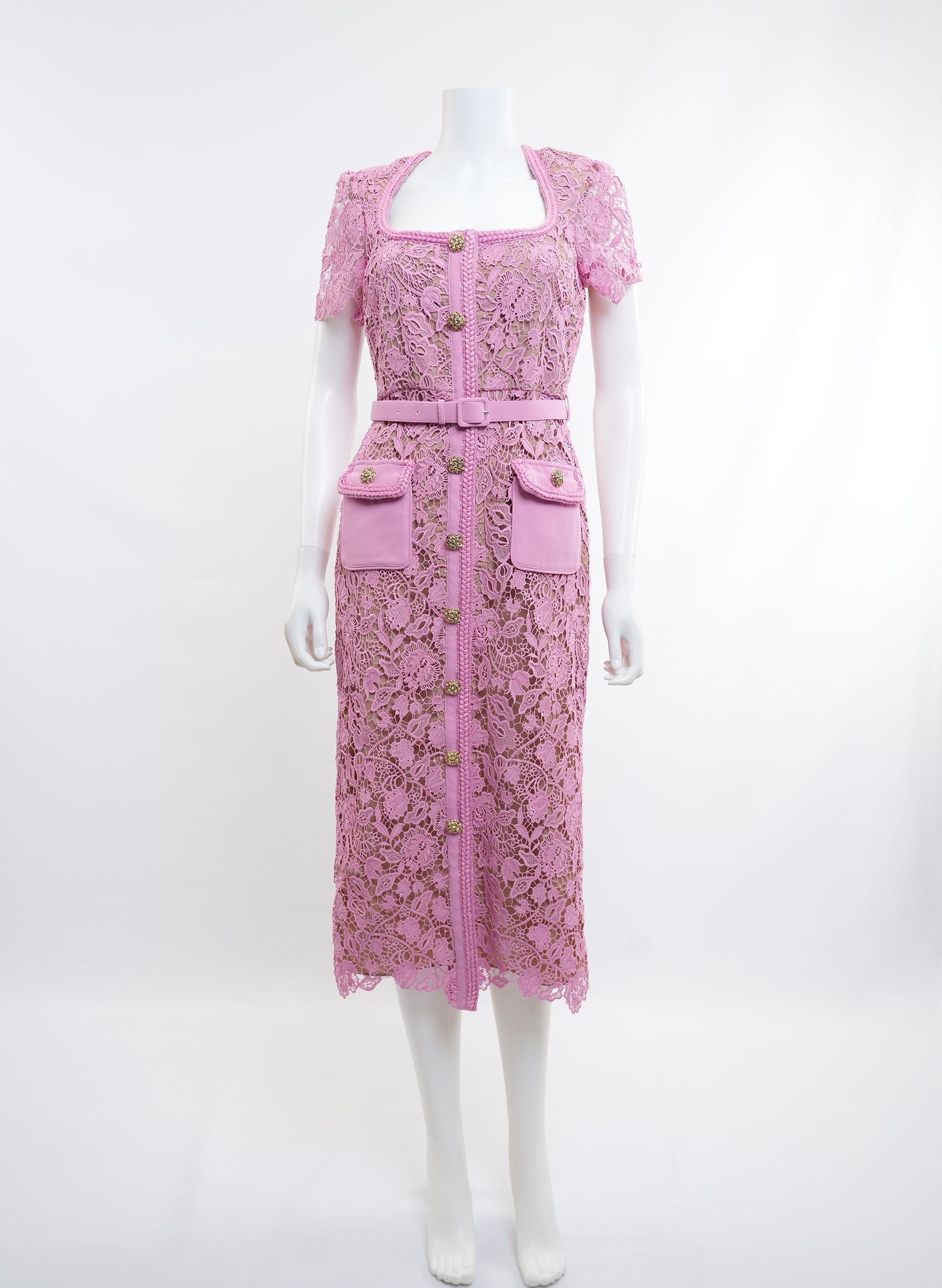 Self Portrait Guipure Lace Dress With Belted Waist