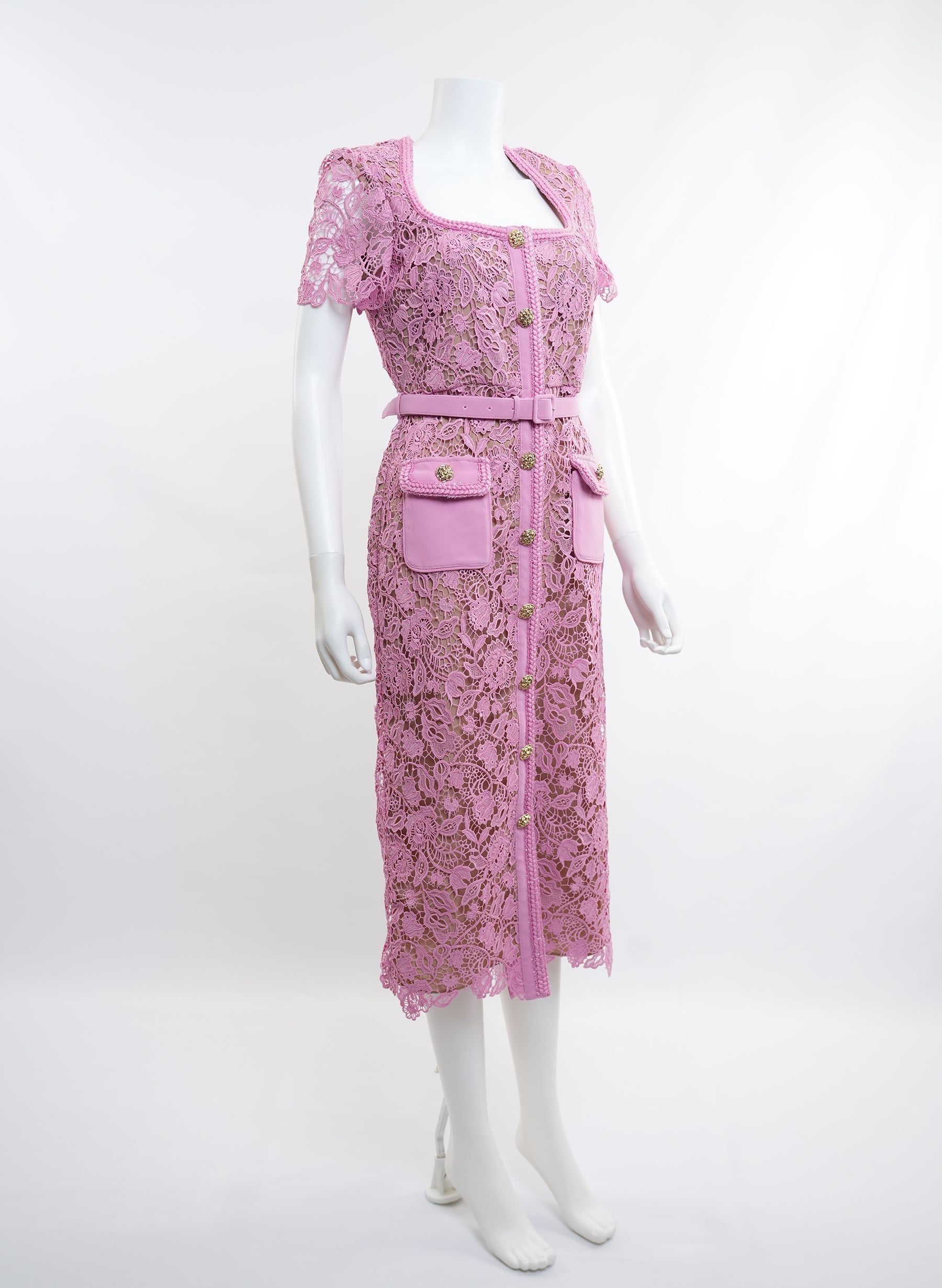 Self Portrait Guipure Lace Dress With Belted Waist