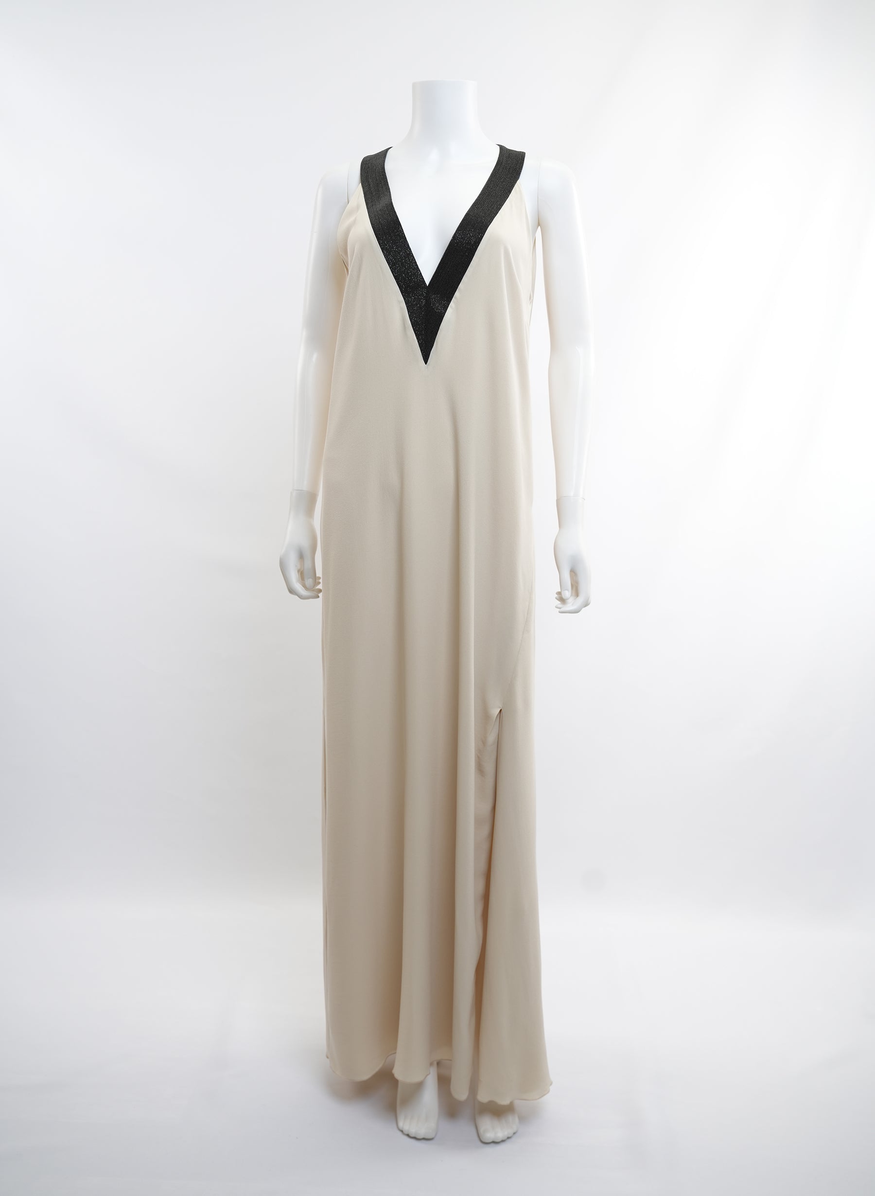 Brunello Cucinelli V Neck Ivory Silk Dress