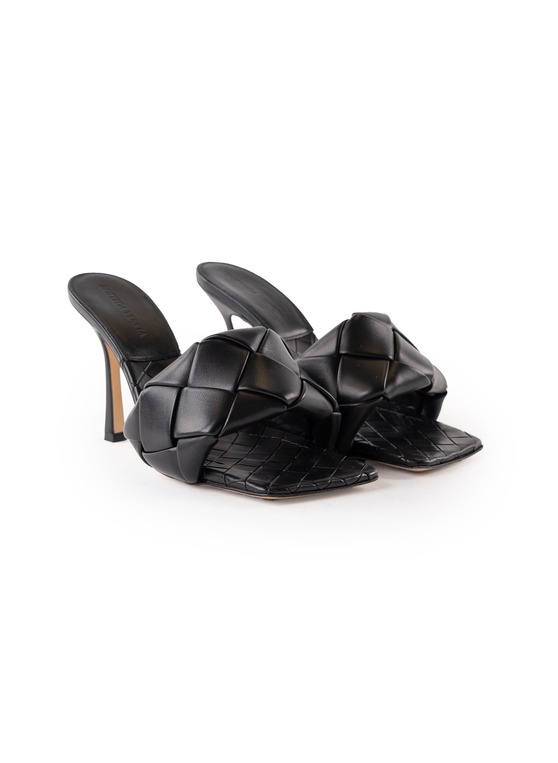 Bottega Veneta Lido Intrecciato Leather Heeled Mule Sandals