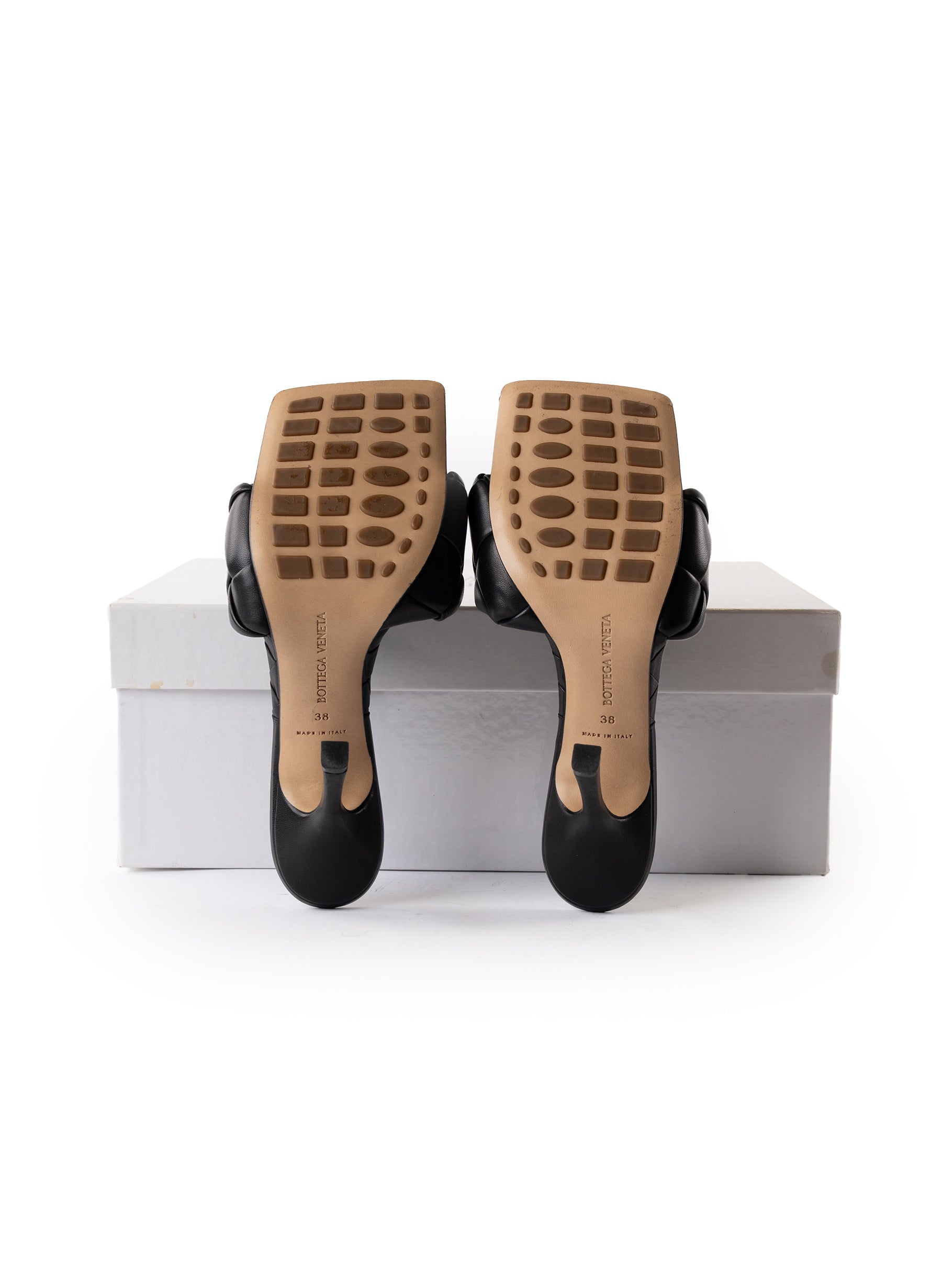 Bottega Veneta Lido Intrecciato Leather Heeled Mule Sandals