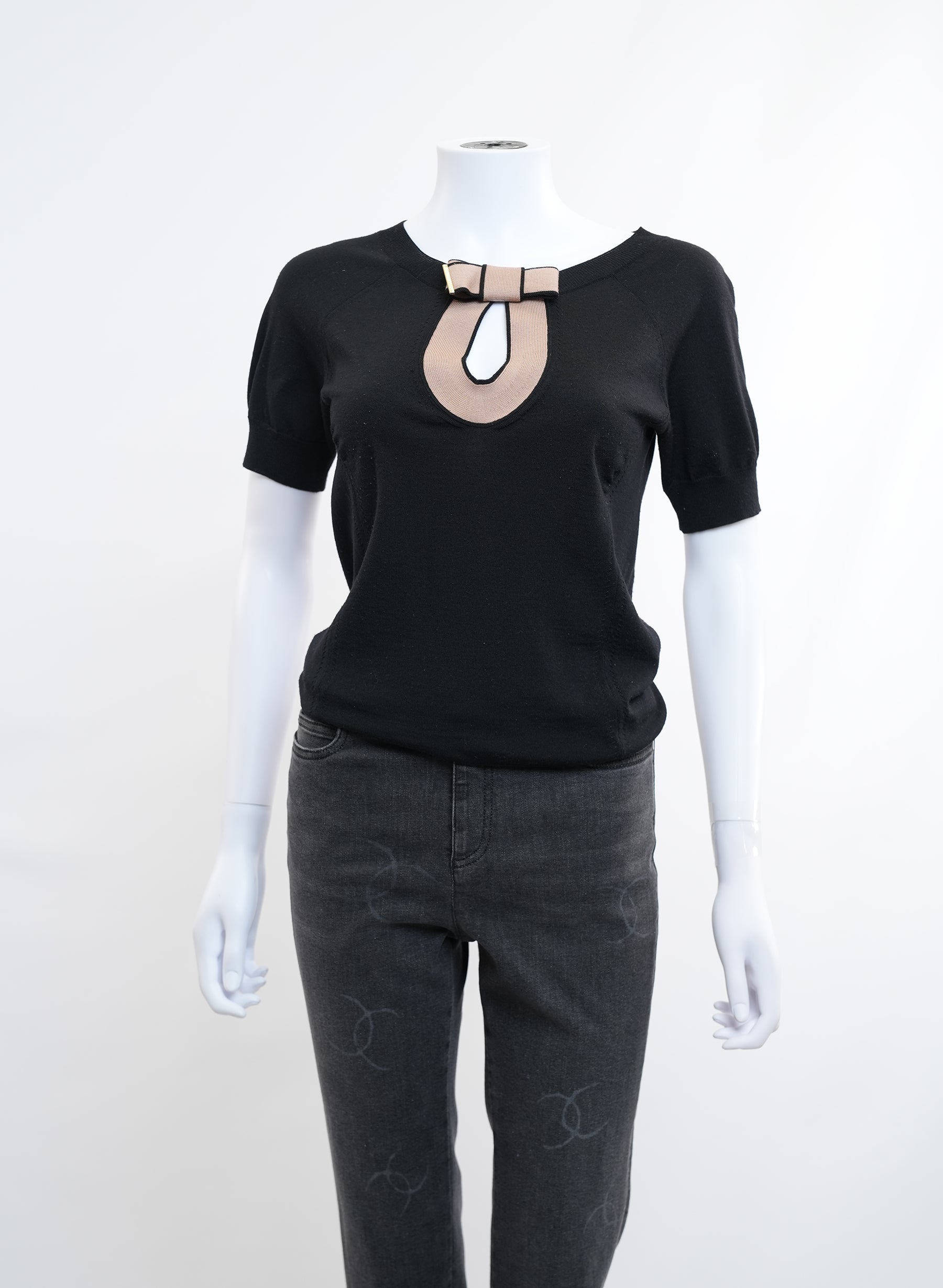 Louis Vuitton Bow Detail Black Short Sleeves Sweaters