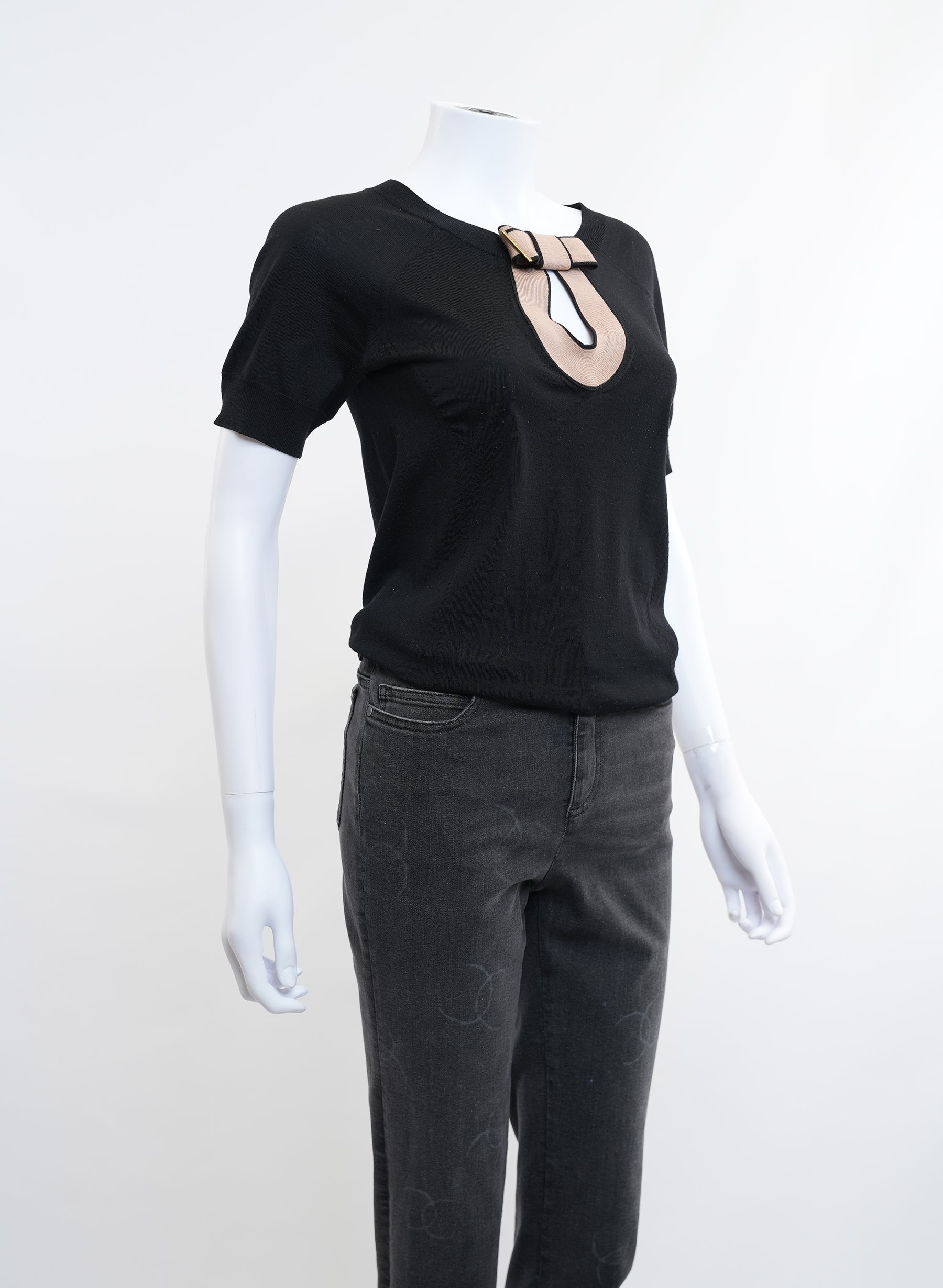 Louis Vuitton Bow Detail Black Short Sleeves Sweaters