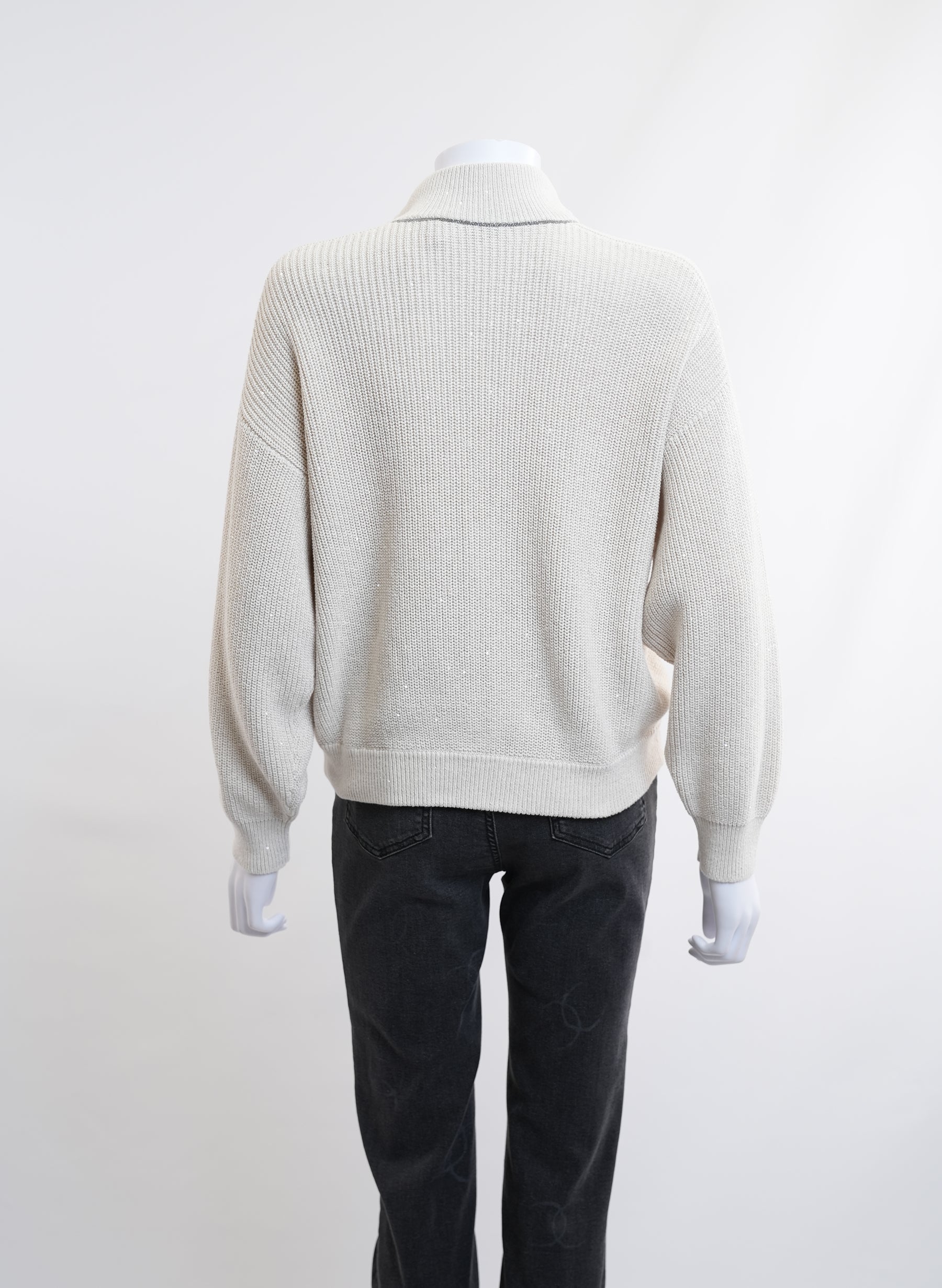 Brunello Cucinelli Oat Ribbed Cotton Zip Swaeter