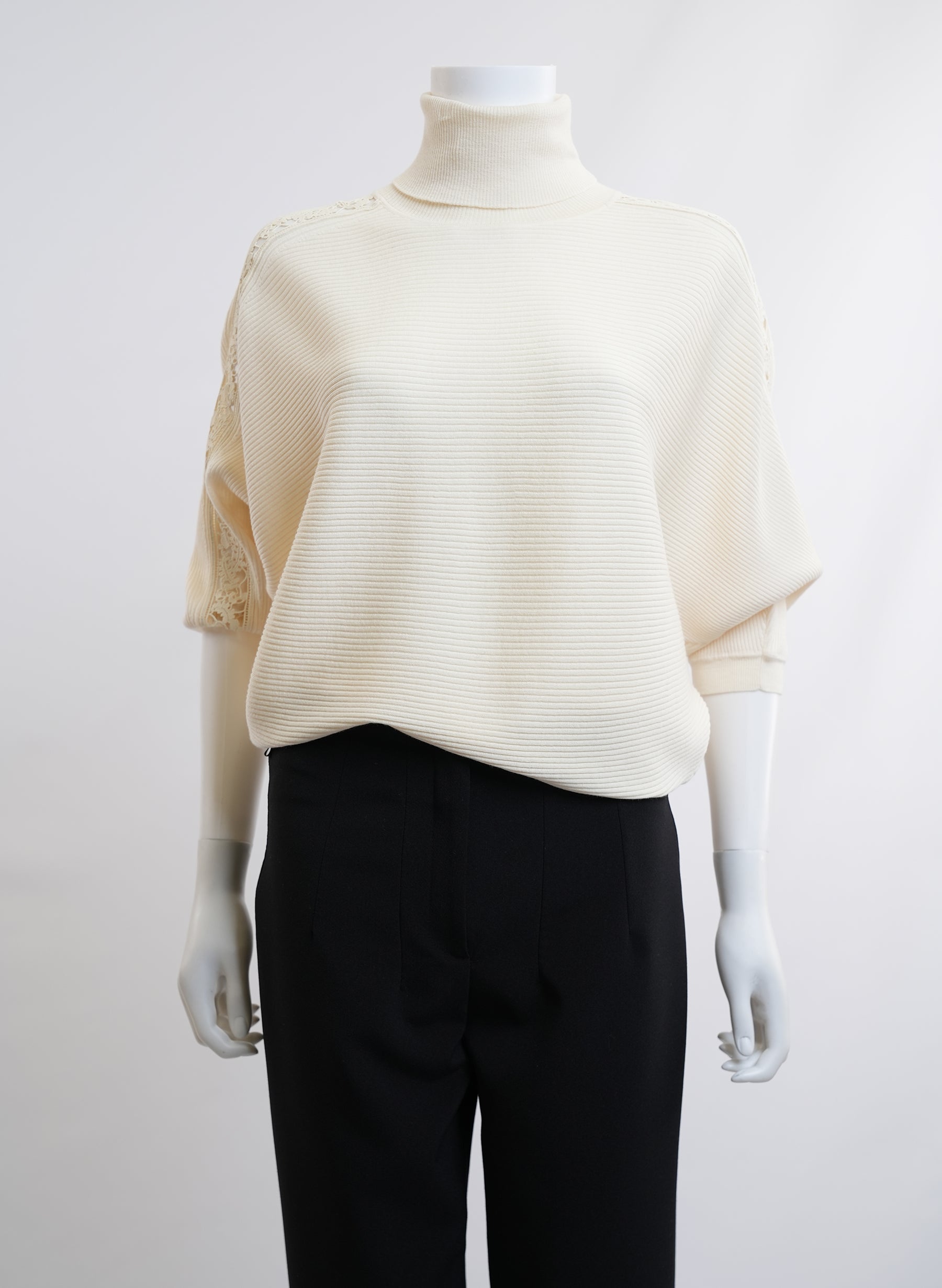 Chloe Cream Lace Trimmed Cotton Blend Sweater