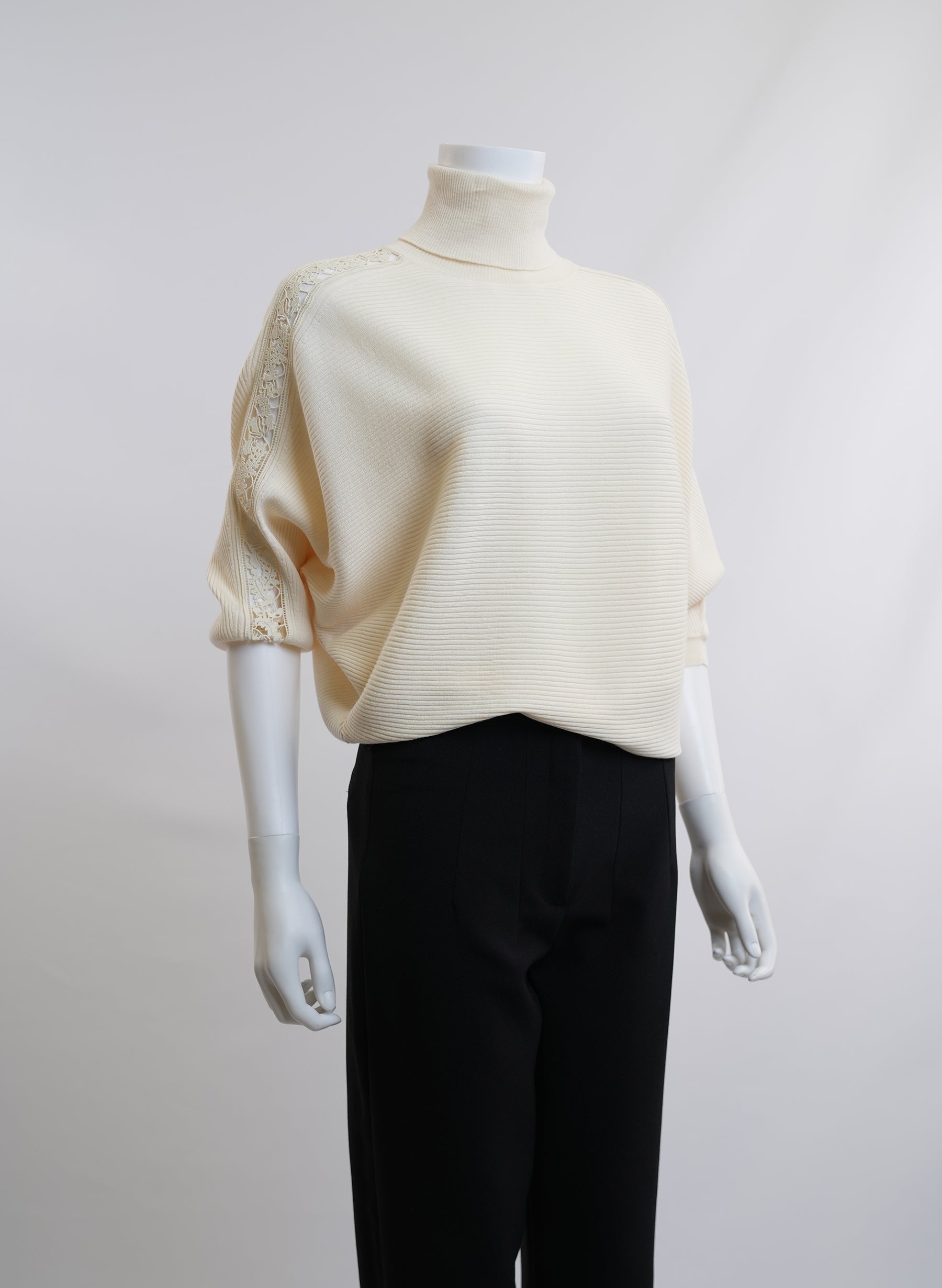 Chloe Cream Lace Trimmed Cotton Blend Sweater