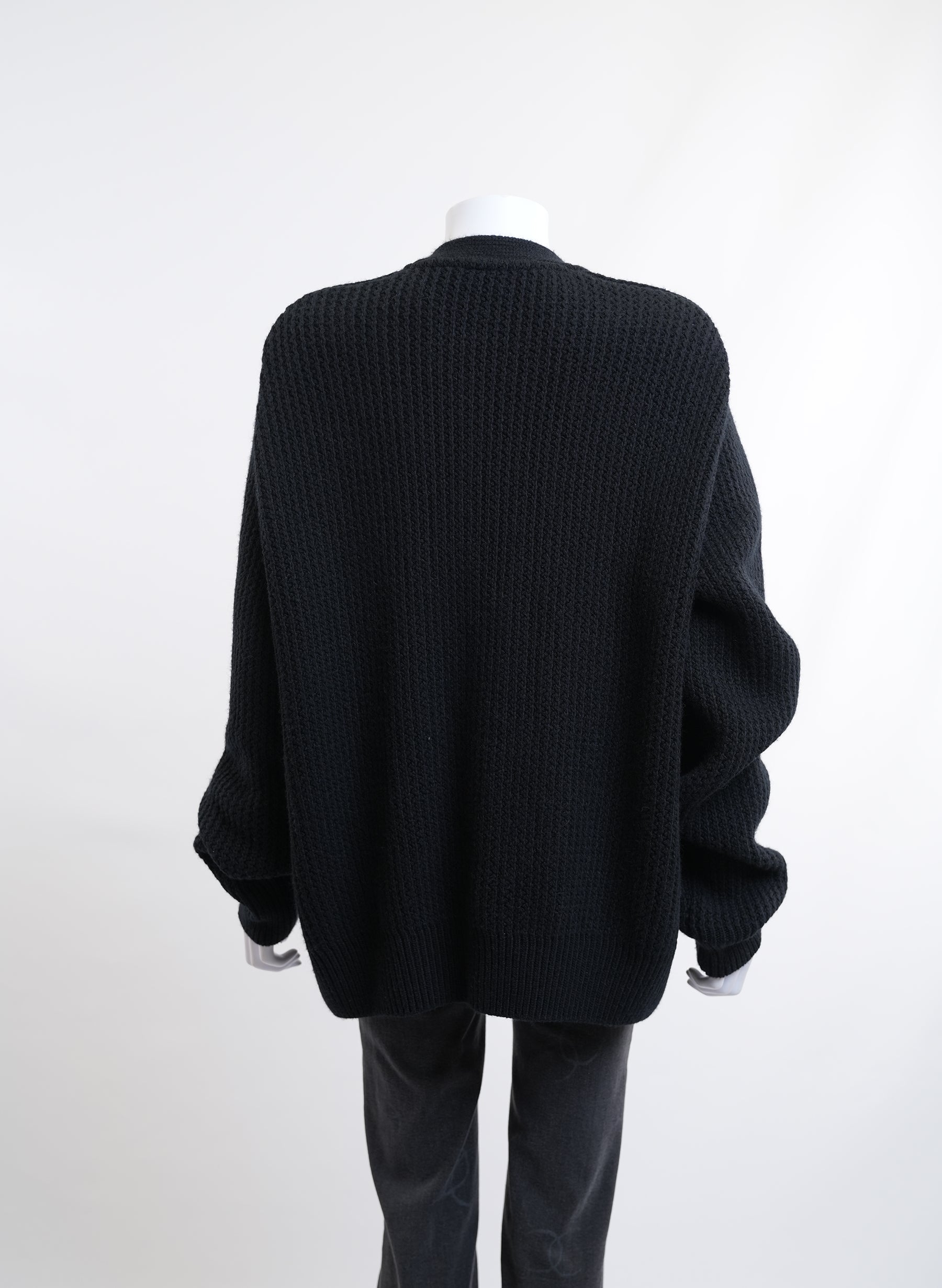 Christian Dior Navy Open Knit Cardigan With Gold Toned Pin