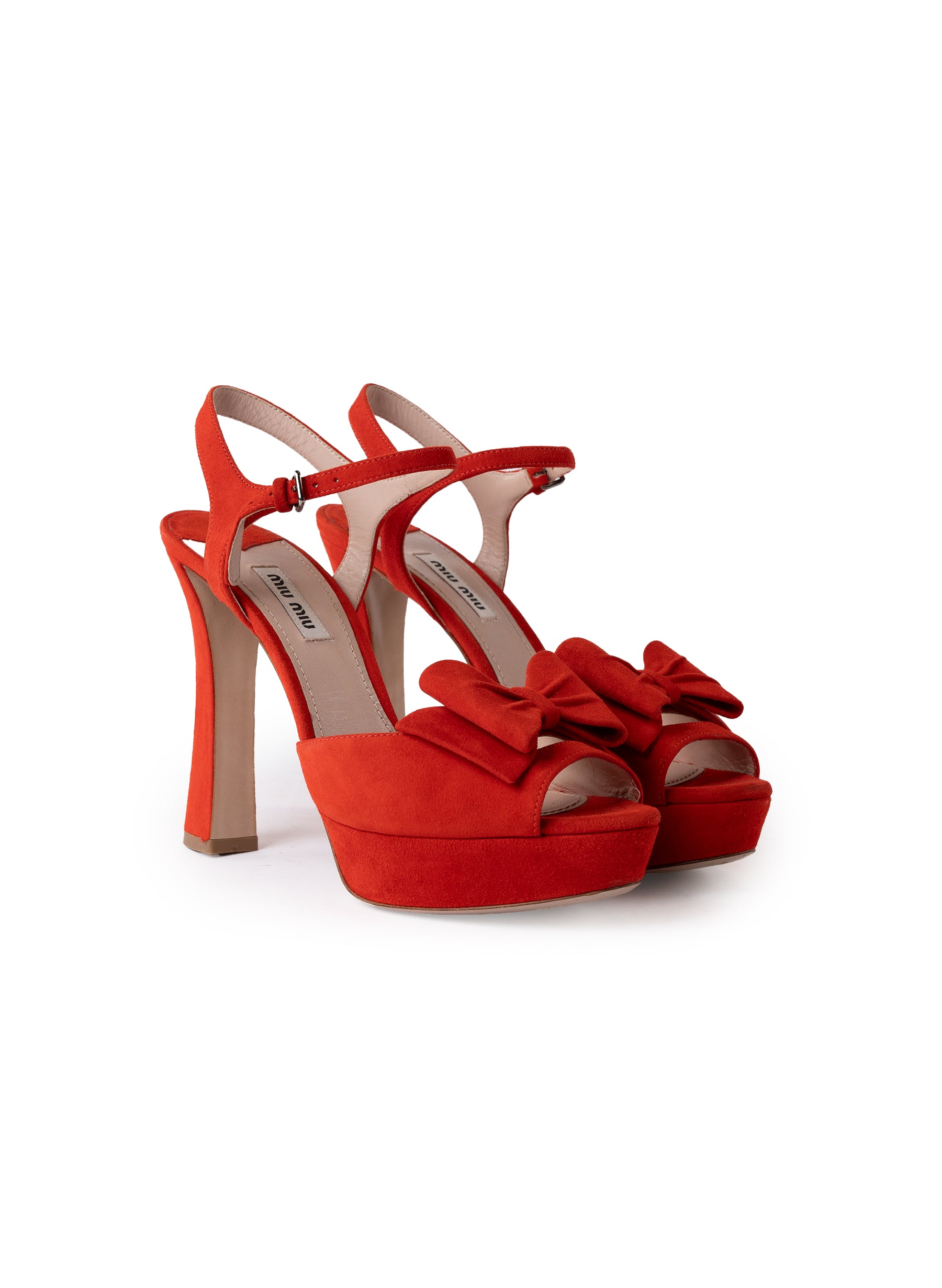 Miu Miu Suede Bow Peep Toe Platform Slingback Sandals