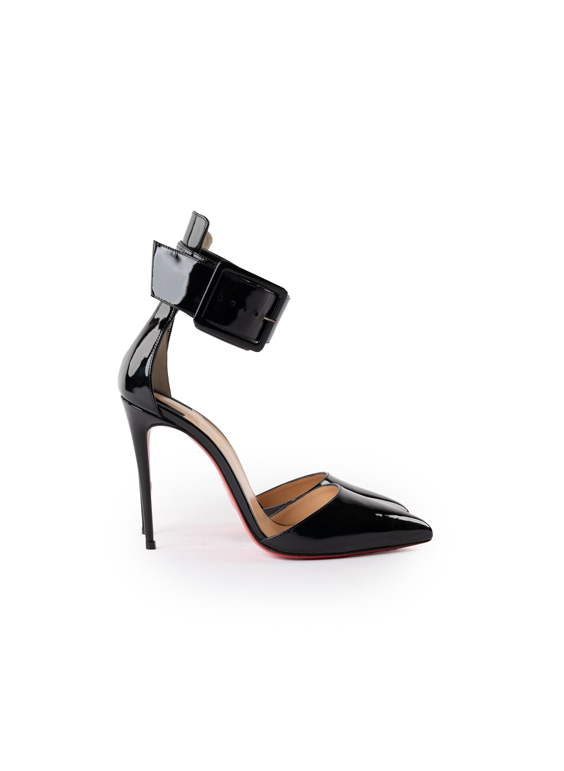 Christian Louboutin Patent Vinyl Harler 100 Ankle Strap Pumps