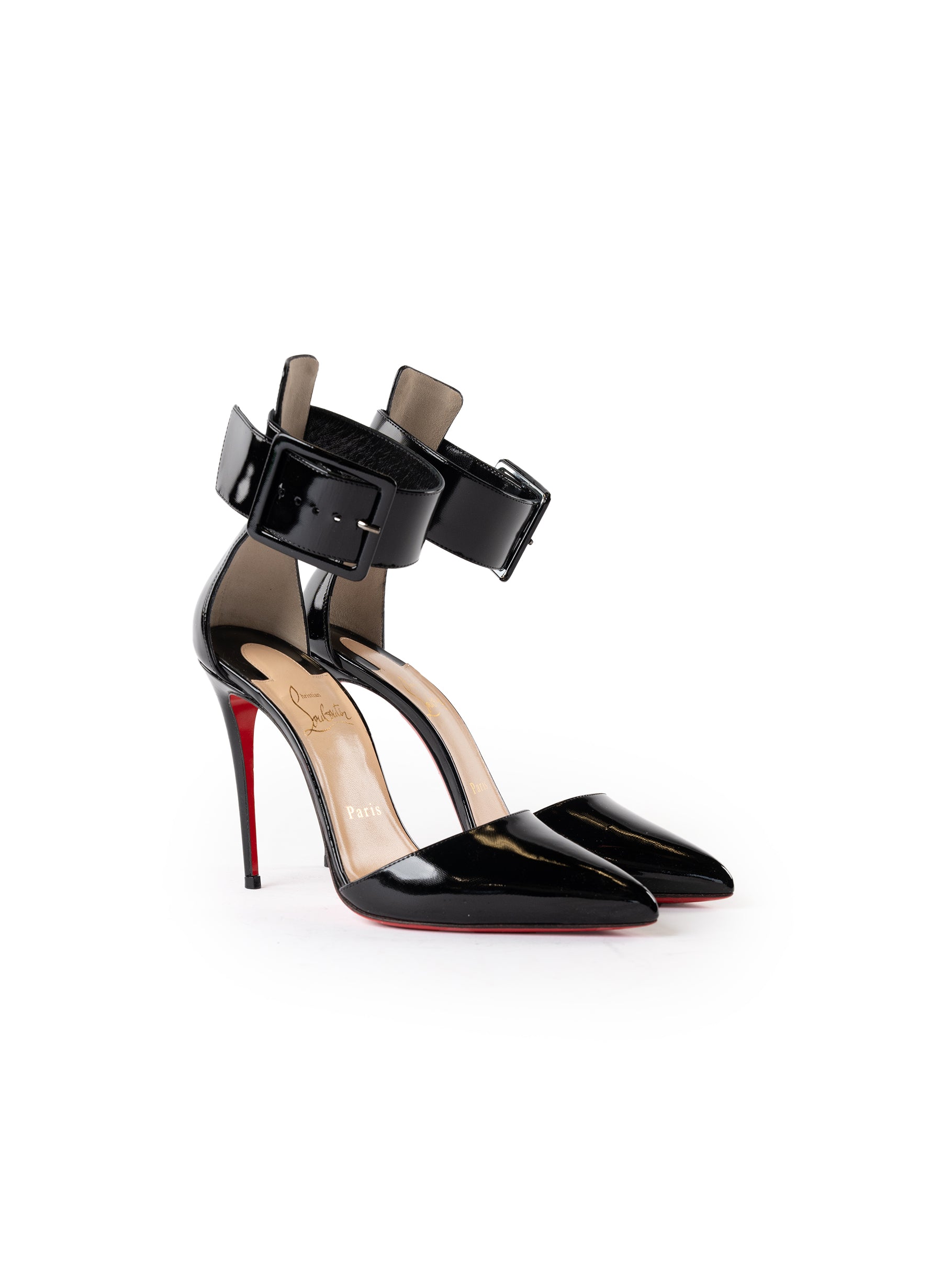 Christian Louboutin Patent Vinyl Harler 100 Ankle Strap Pumps