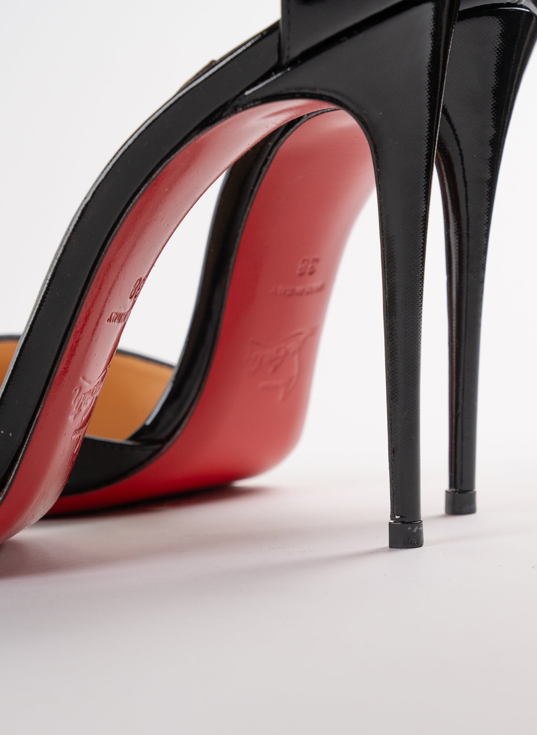 Christian Louboutin Patent Vinyl Harler 100 Ankle Strap Pumps