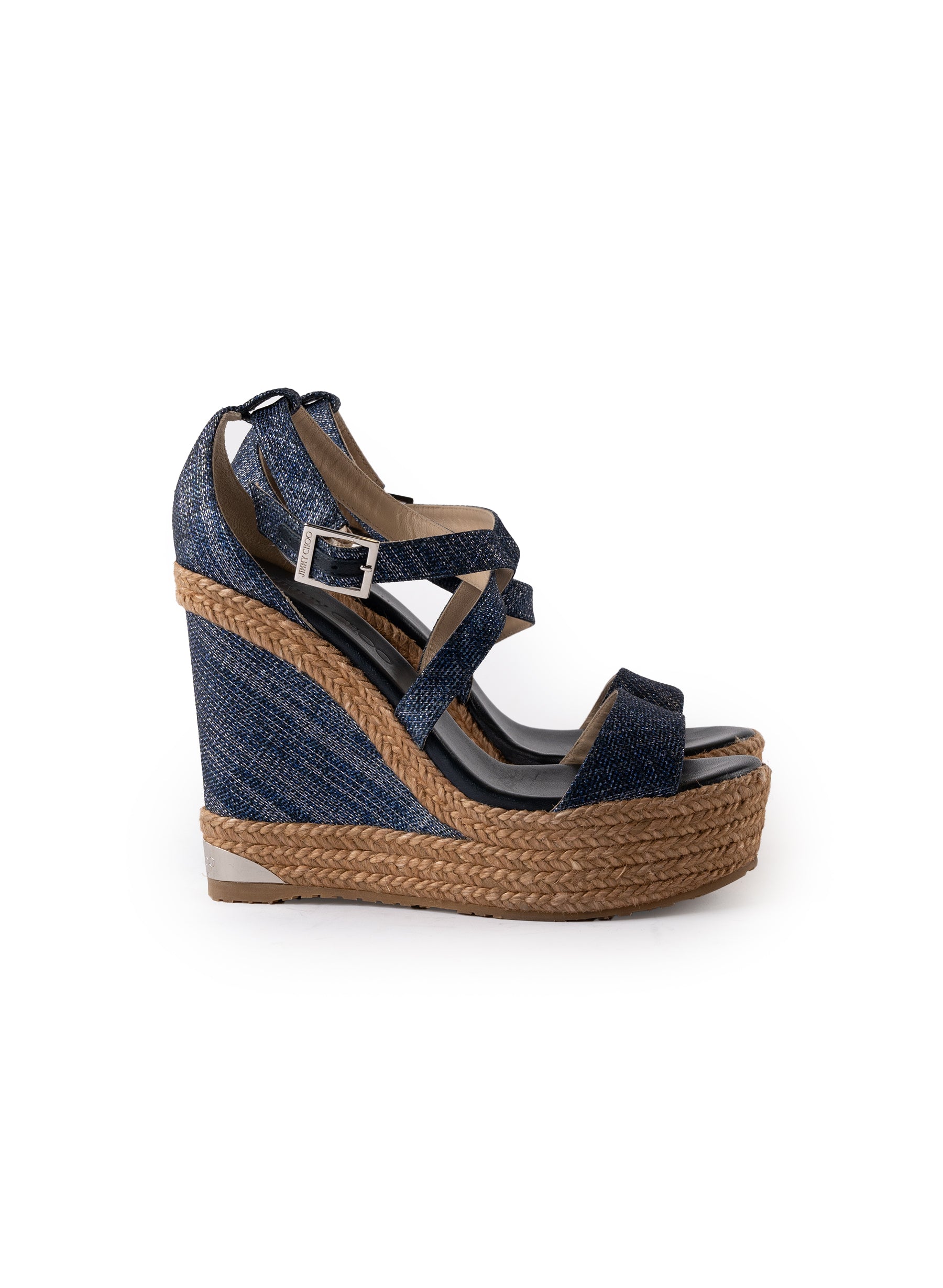 Jimmy Choo Portia Denim Platform Wedge Sandals