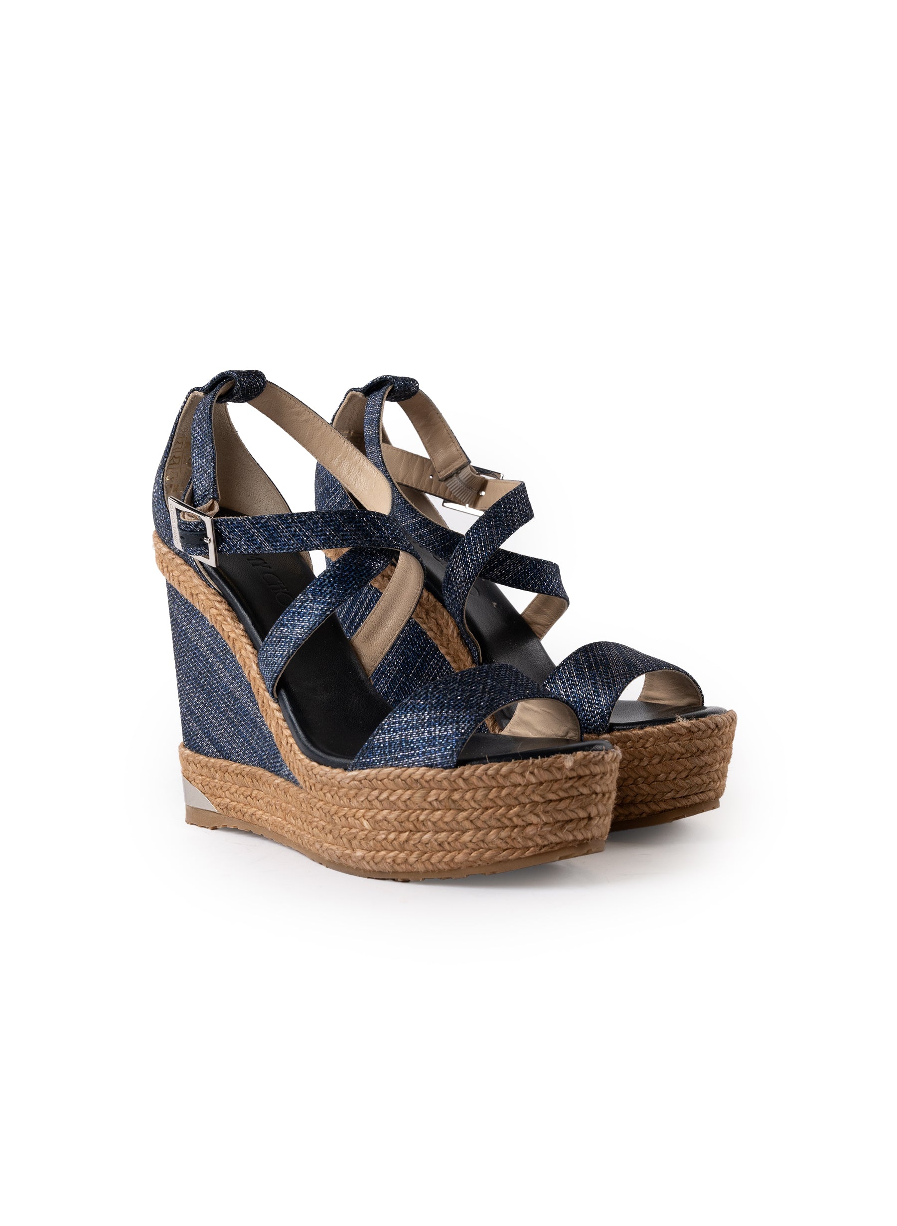 Jimmy Choo Portia Denim Platform Wedge Sandals