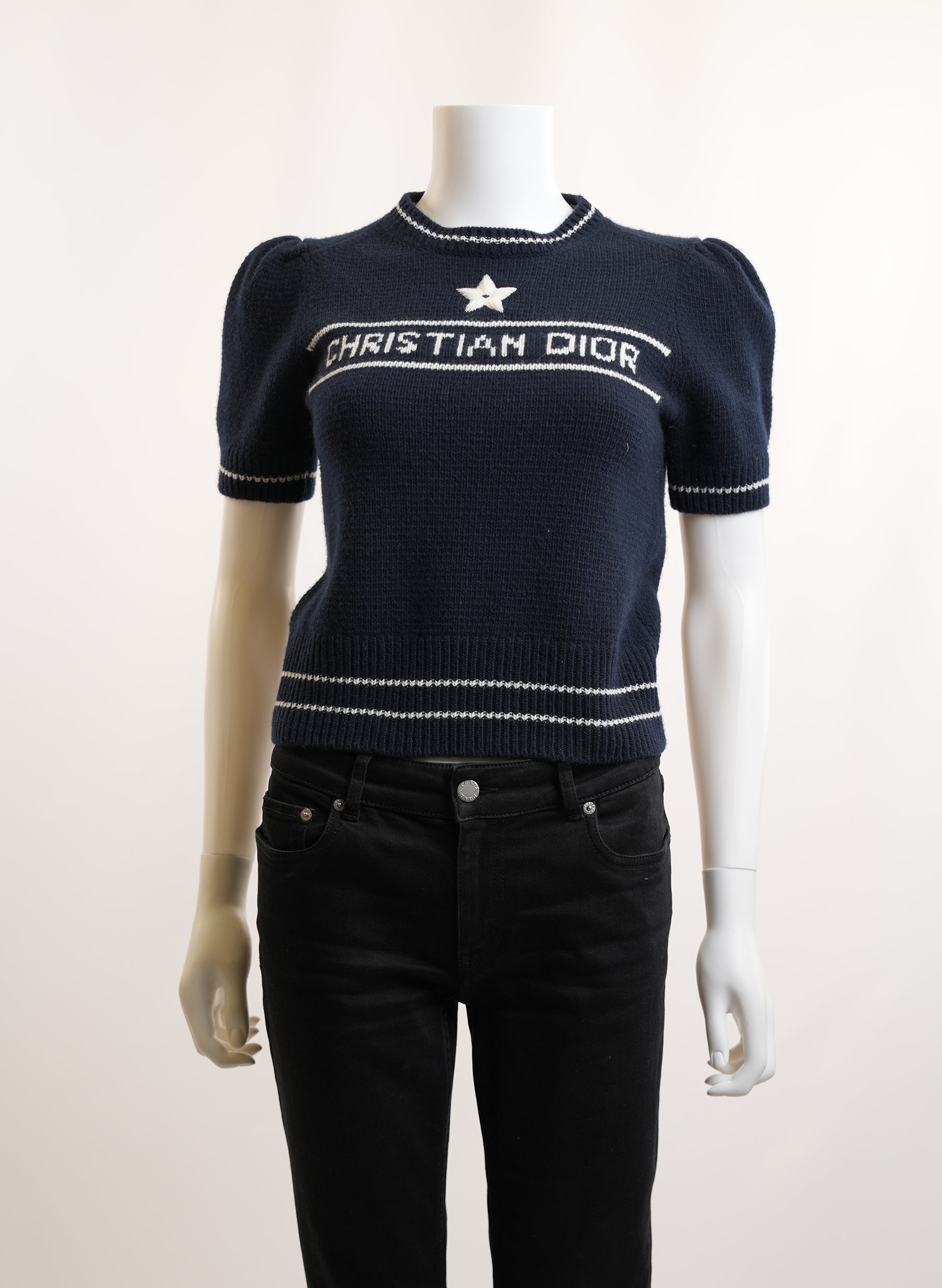 Christian Dior Short Sleeve Cashmere Wool Sweater Navy