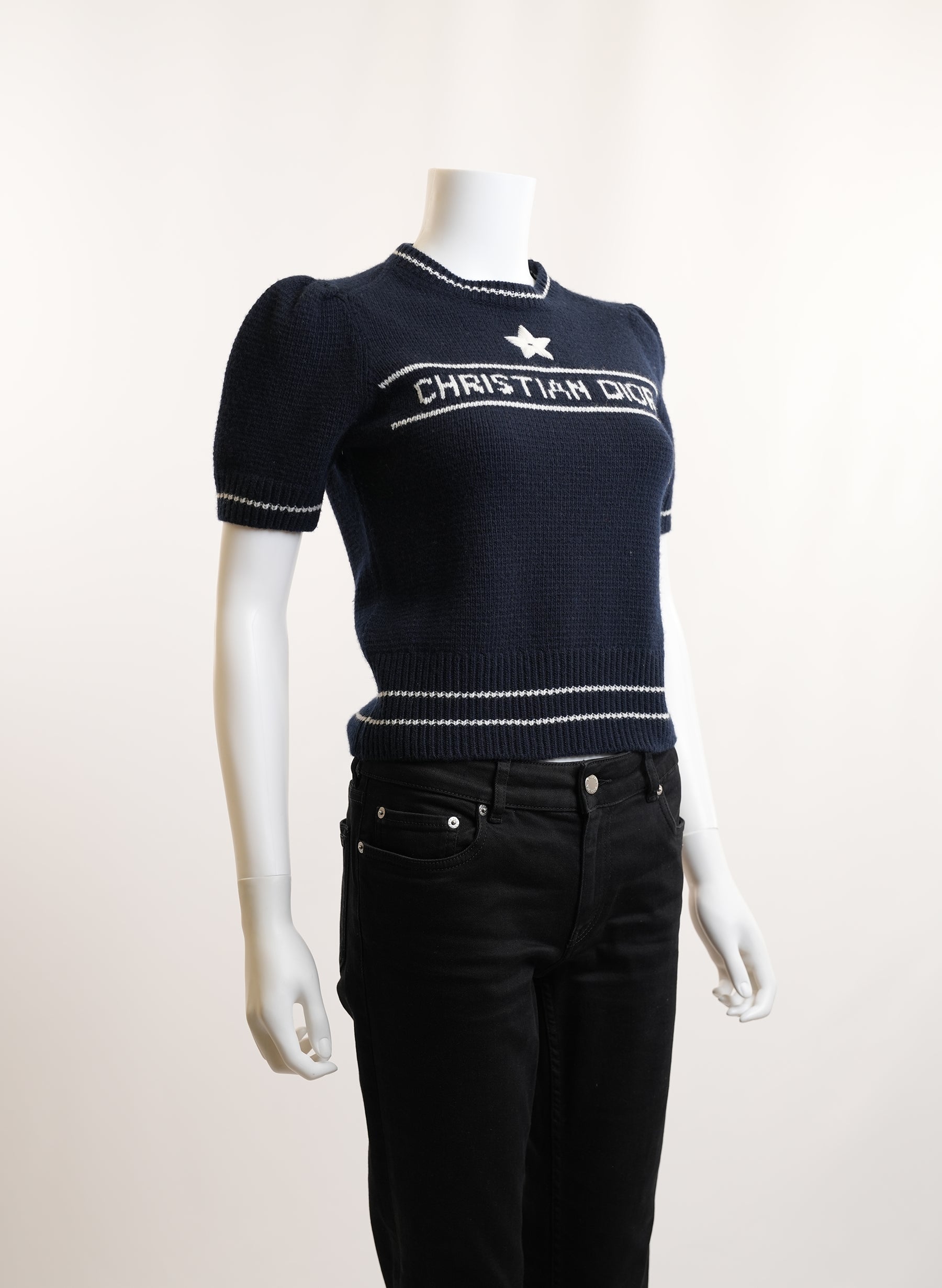 Christian Dior Short Sleeve Cashmere Wool Sweater Navy