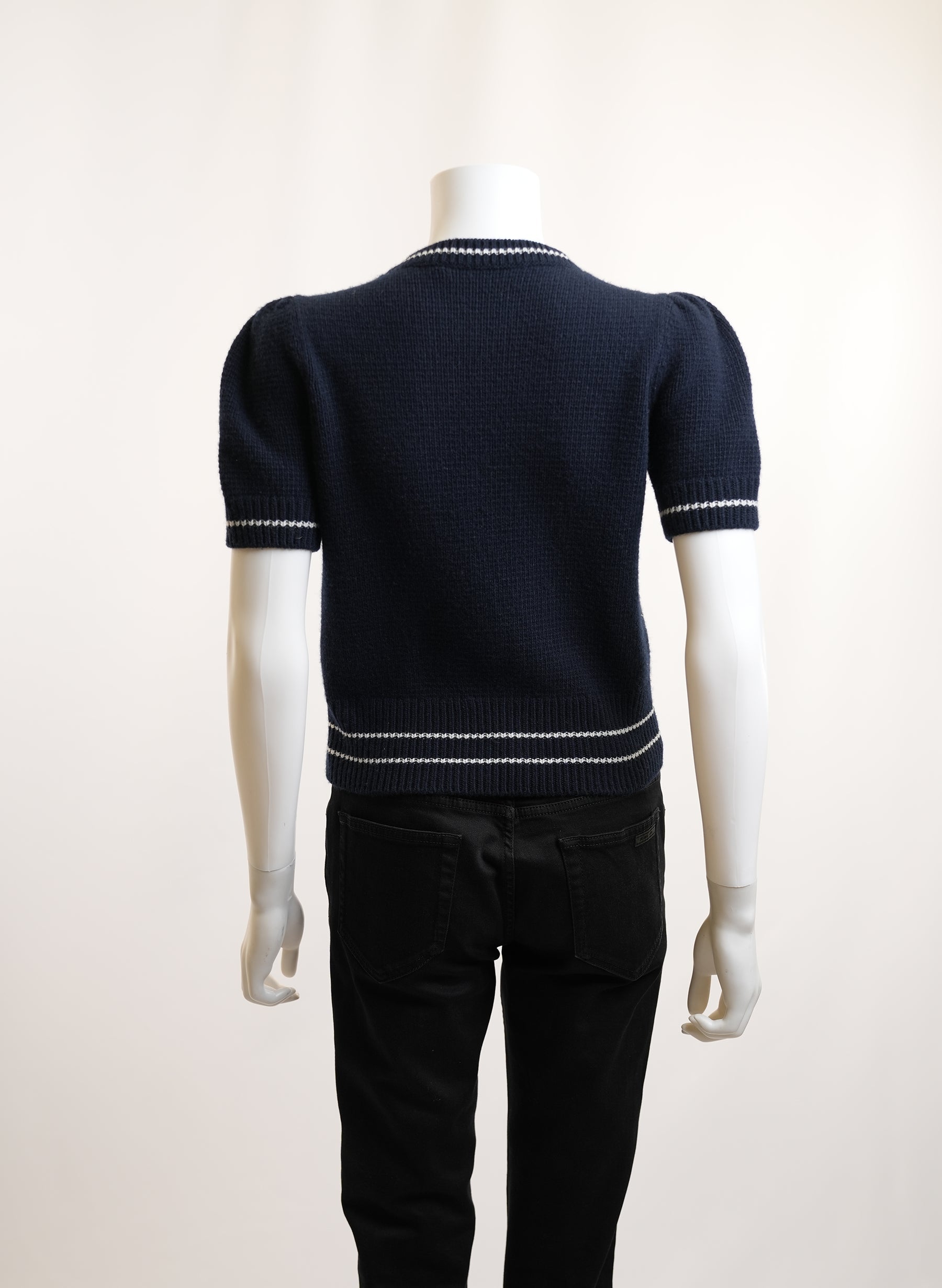 Christian Dior Short Sleeve Cashmere Wool Sweater Navy