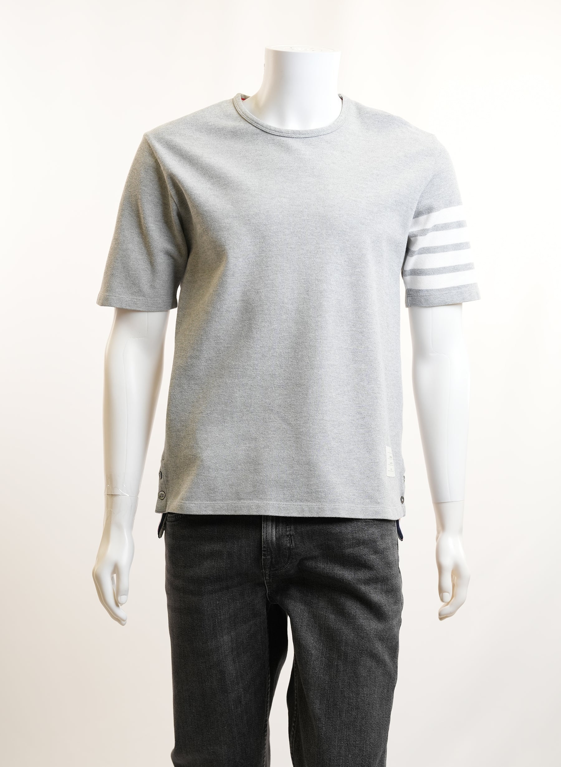Thom Browne Grey Textured Piqué 4-Bar T-Shirt