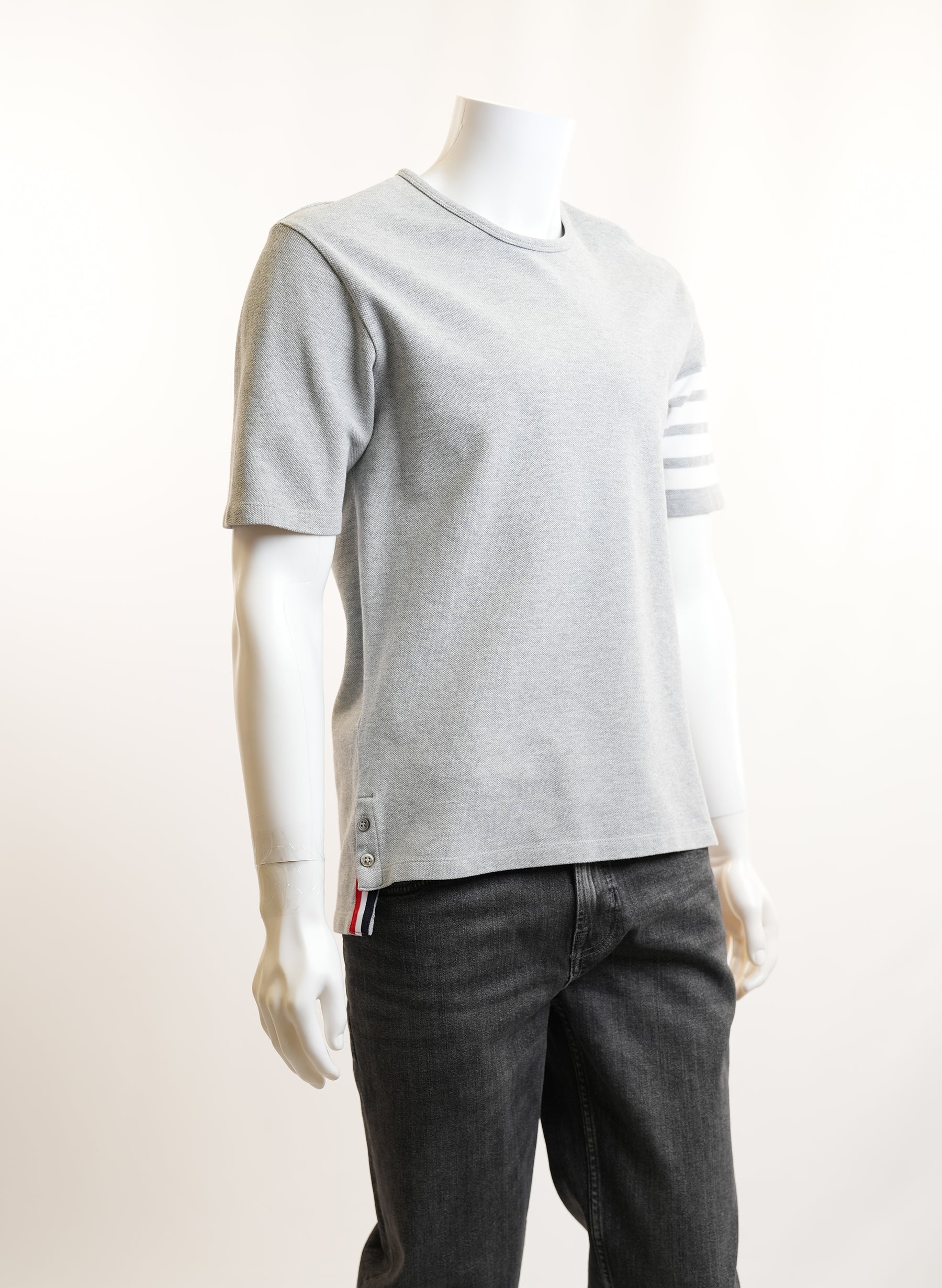 Thom Browne Grey Textured Piqué 4-Bar T-Shirt