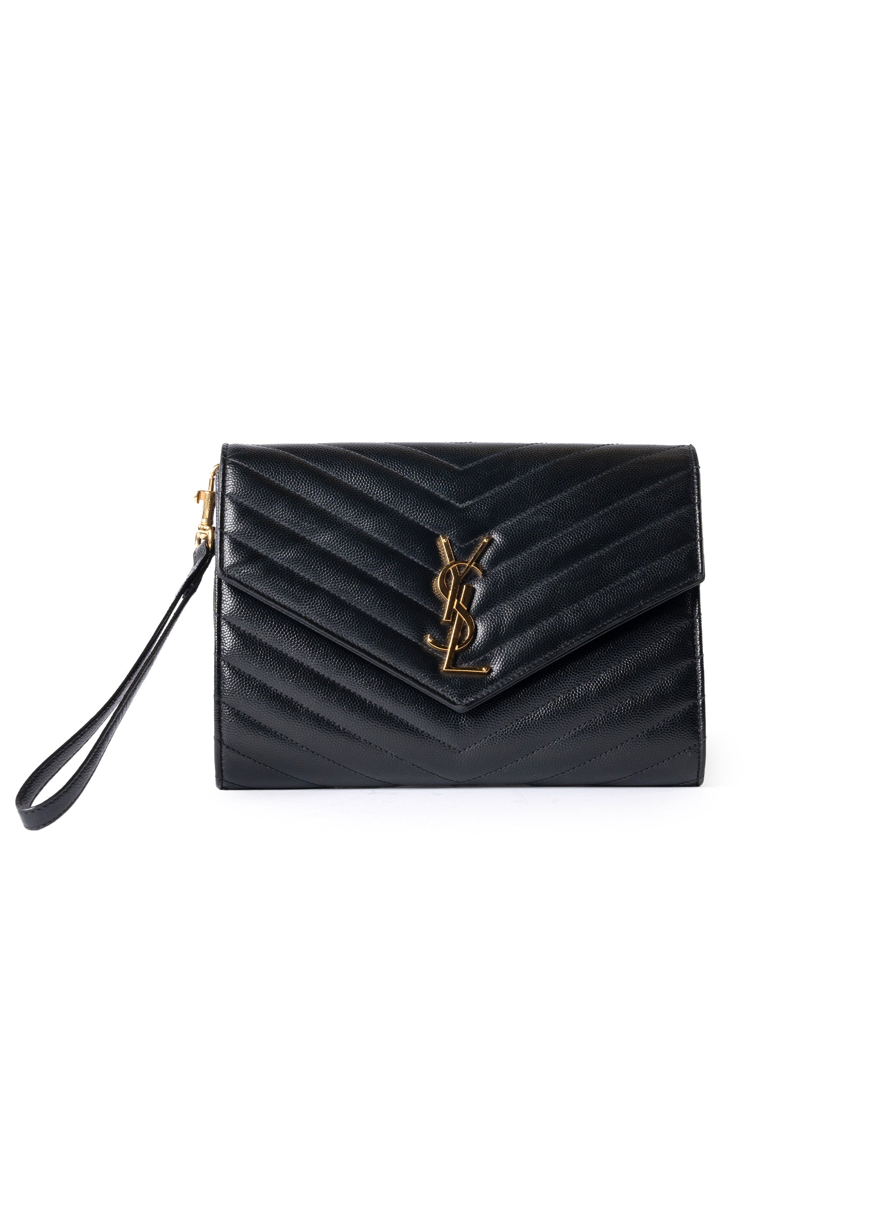 Yves Saint Laurent Grain De Poudre Matelasse Chevron Monogram Envelope Clutch