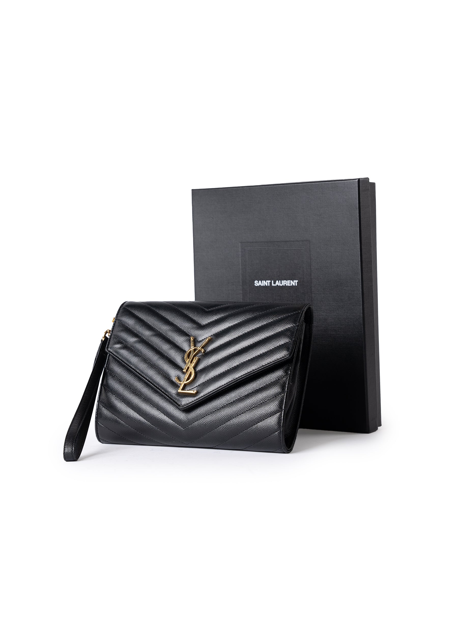 Yves Saint Laurent Grain De Poudre Matelasse Chevron Monogram Envelope Clutch