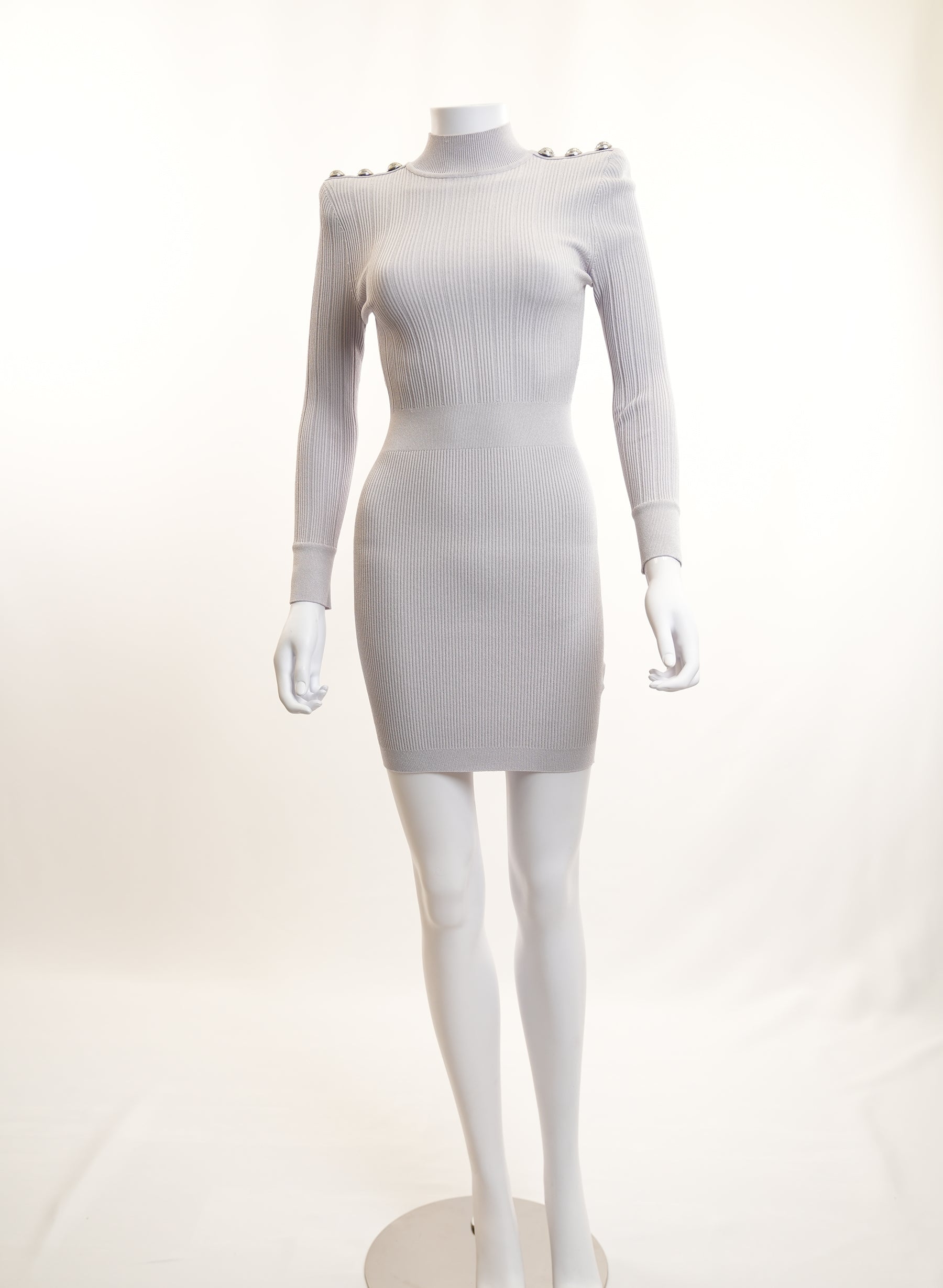 Balmain Studded Long Sleeve Knit Dress