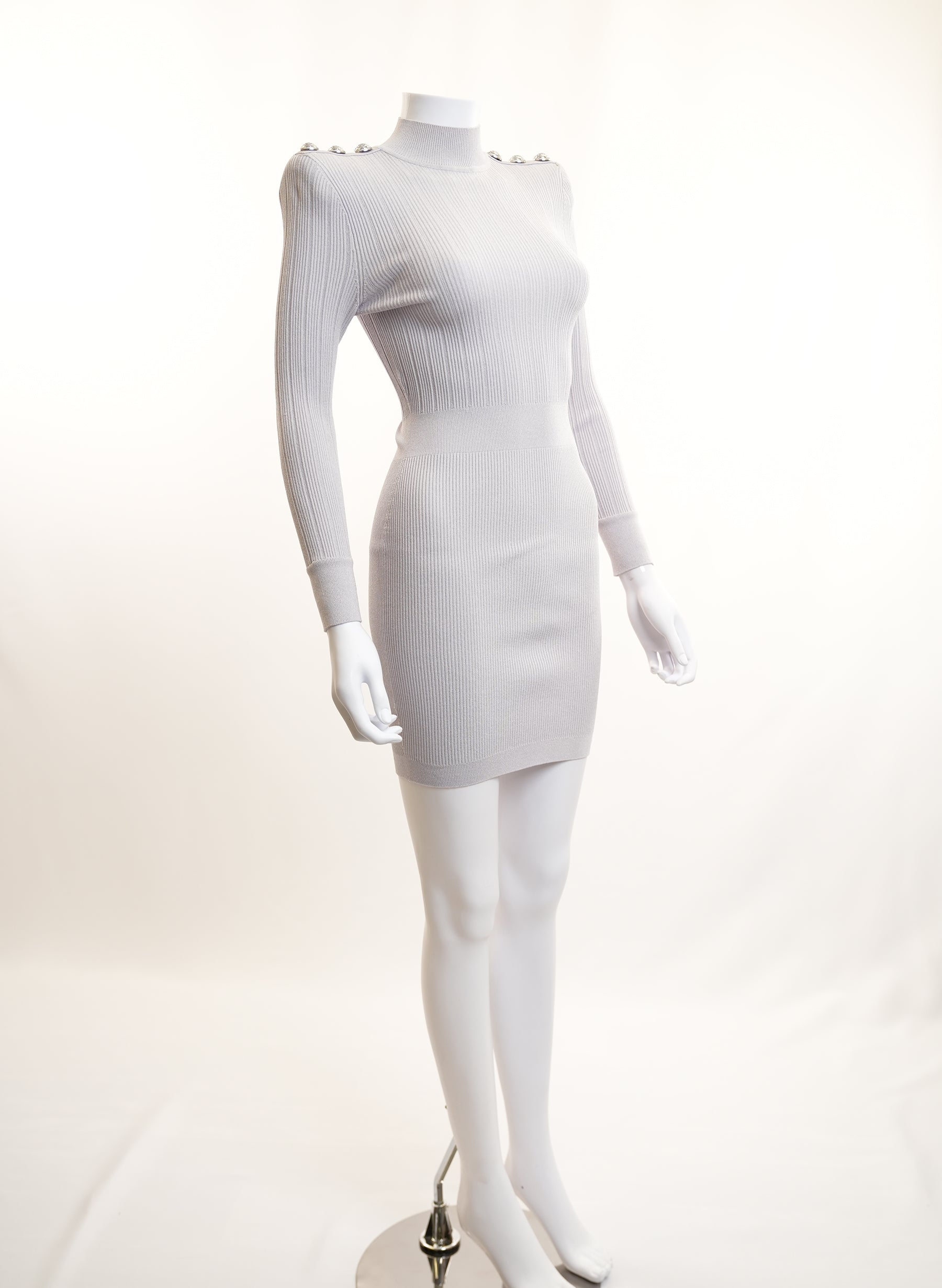 Balmain Studded Long Sleeve Knit Dress