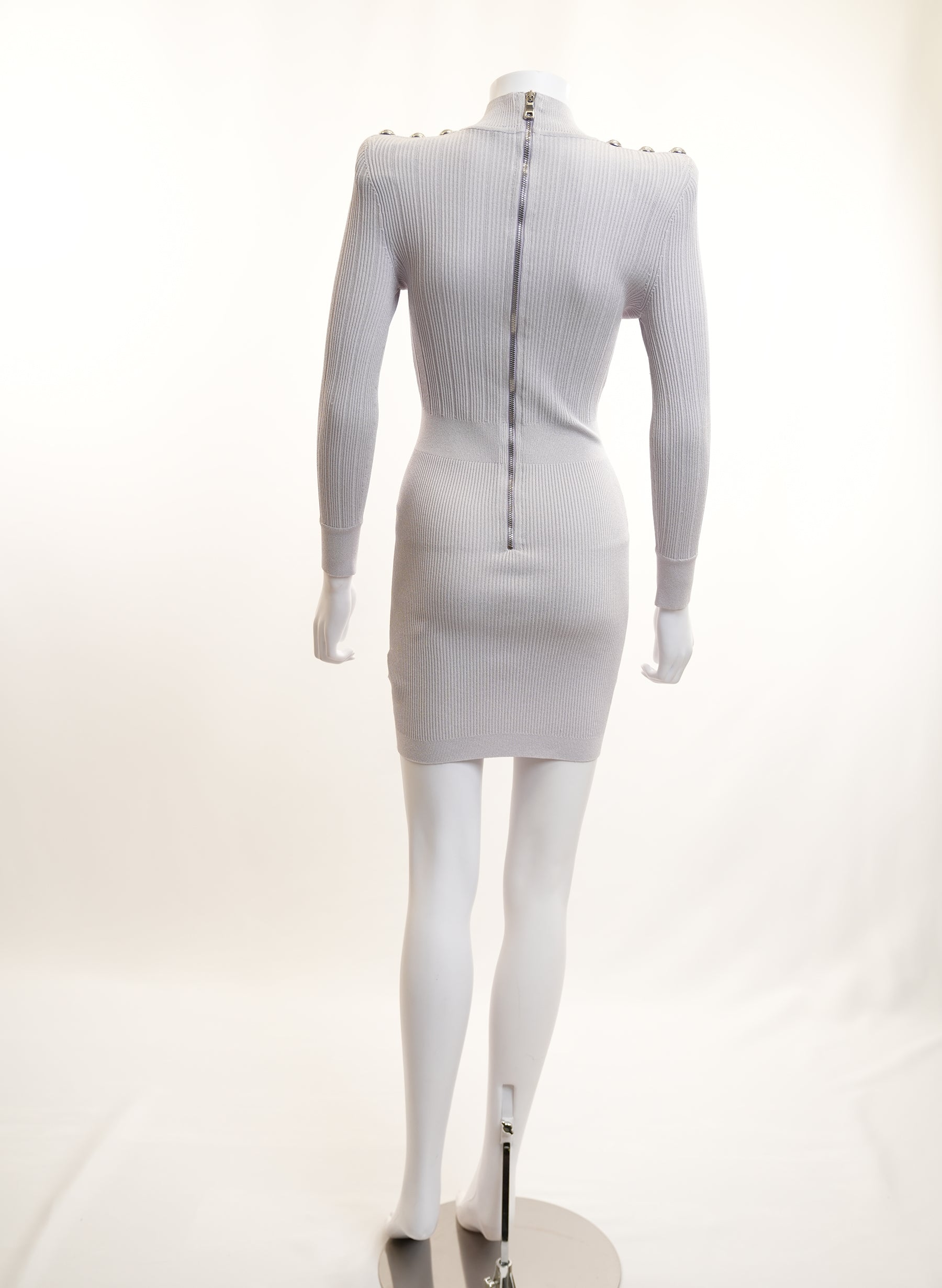 Balmain Studded Long Sleeve Knit Dress