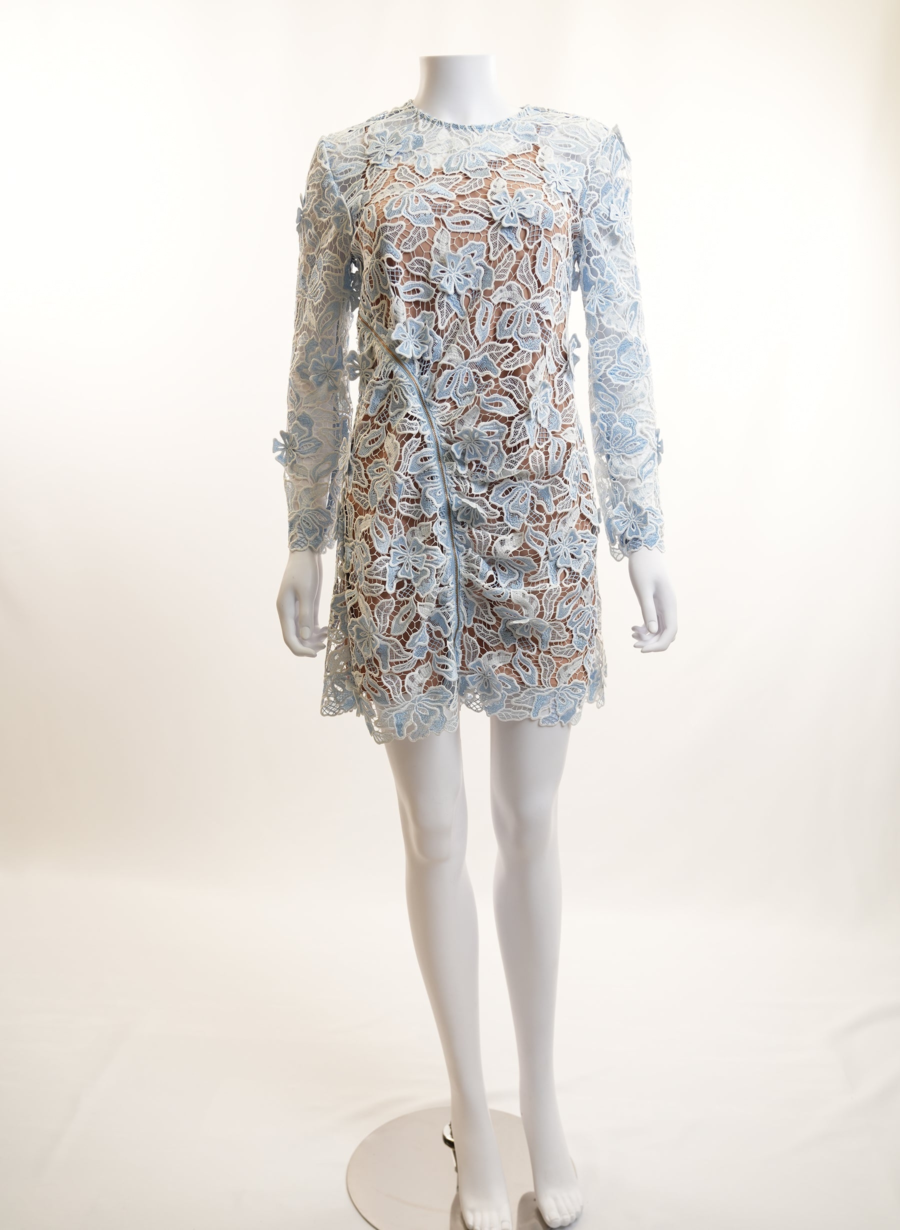 Self-Portrait 3D Lace Lily Guipure Dress Blue And White