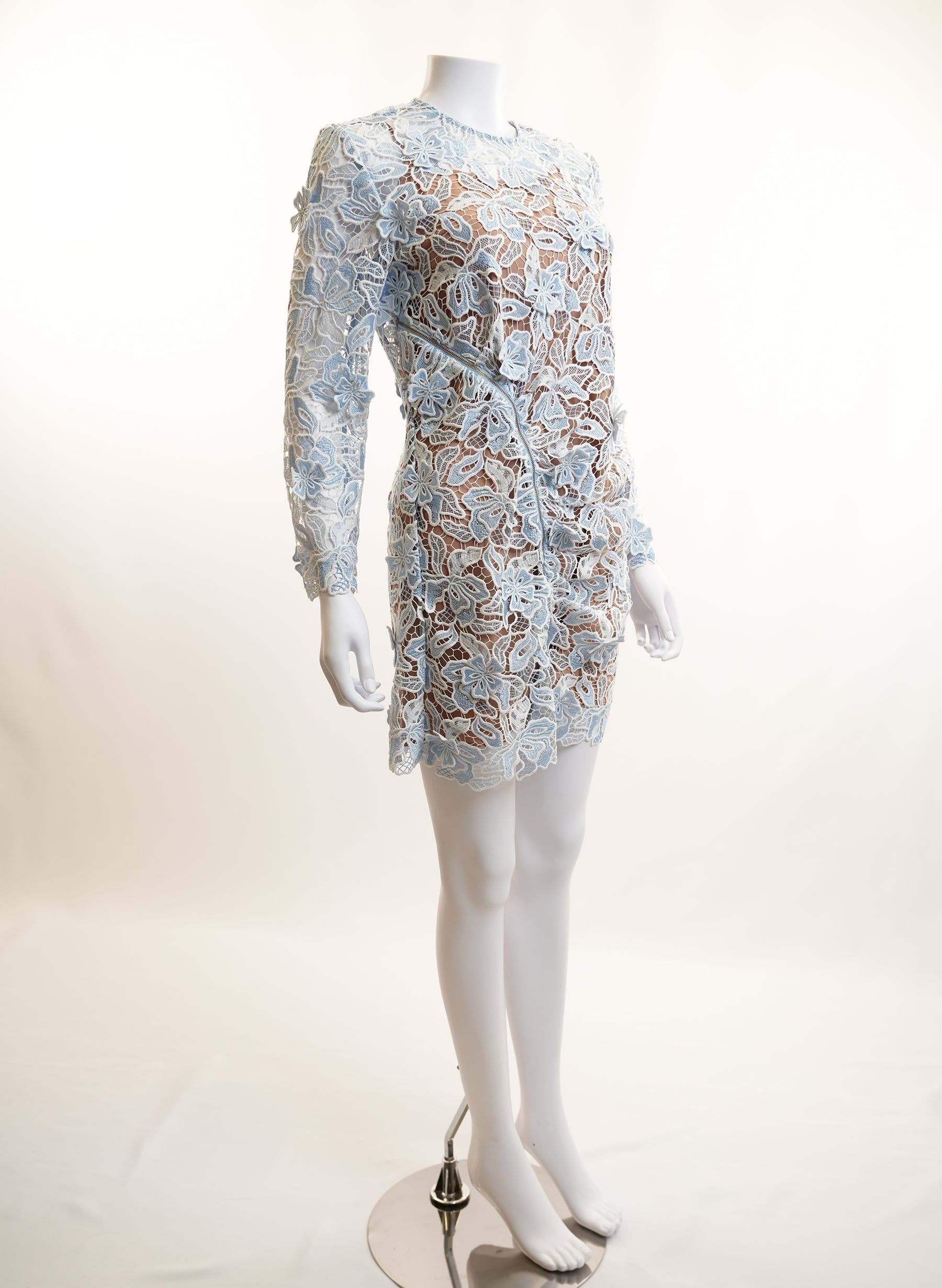 Self-Portrait 3D Lace Lily Guipure Dress Blue And White