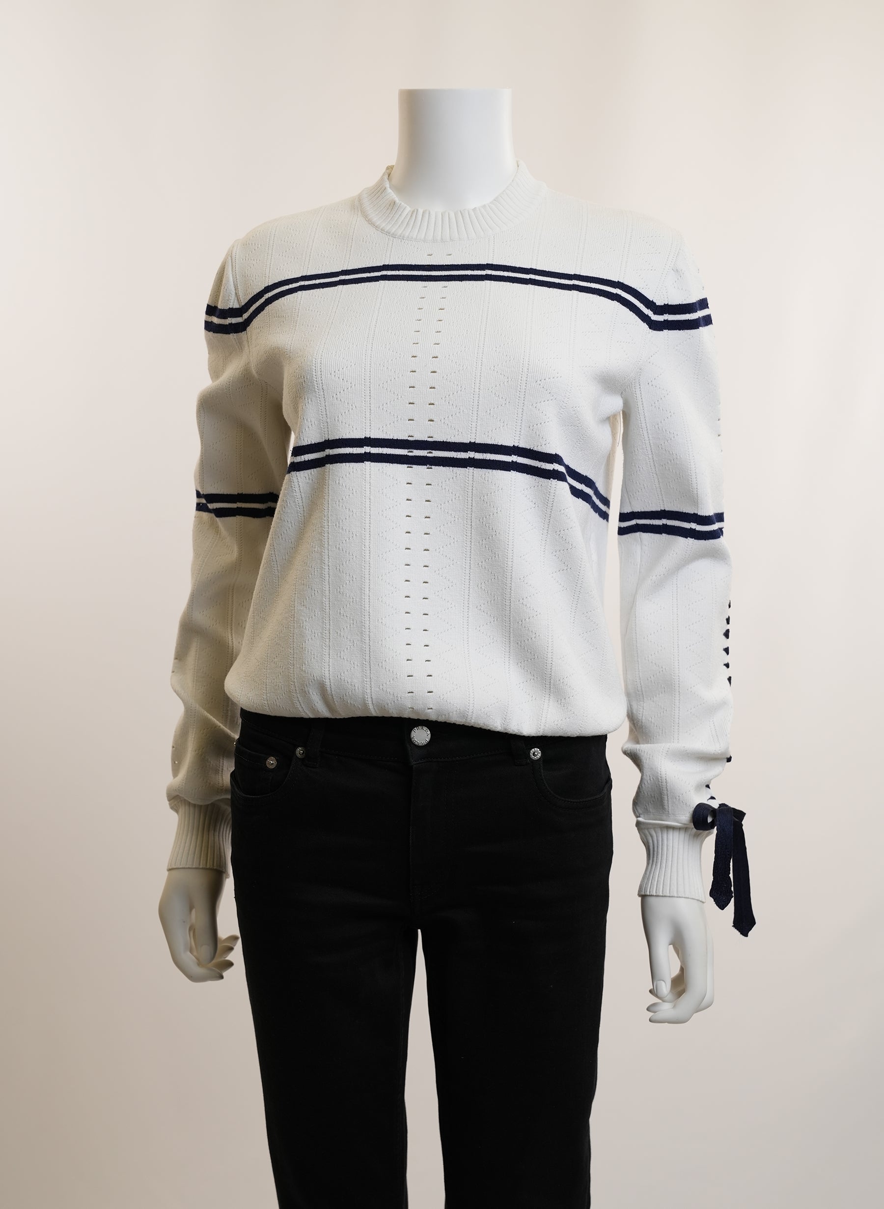 Fendi White Round Neck Ribbon Stripe Knit