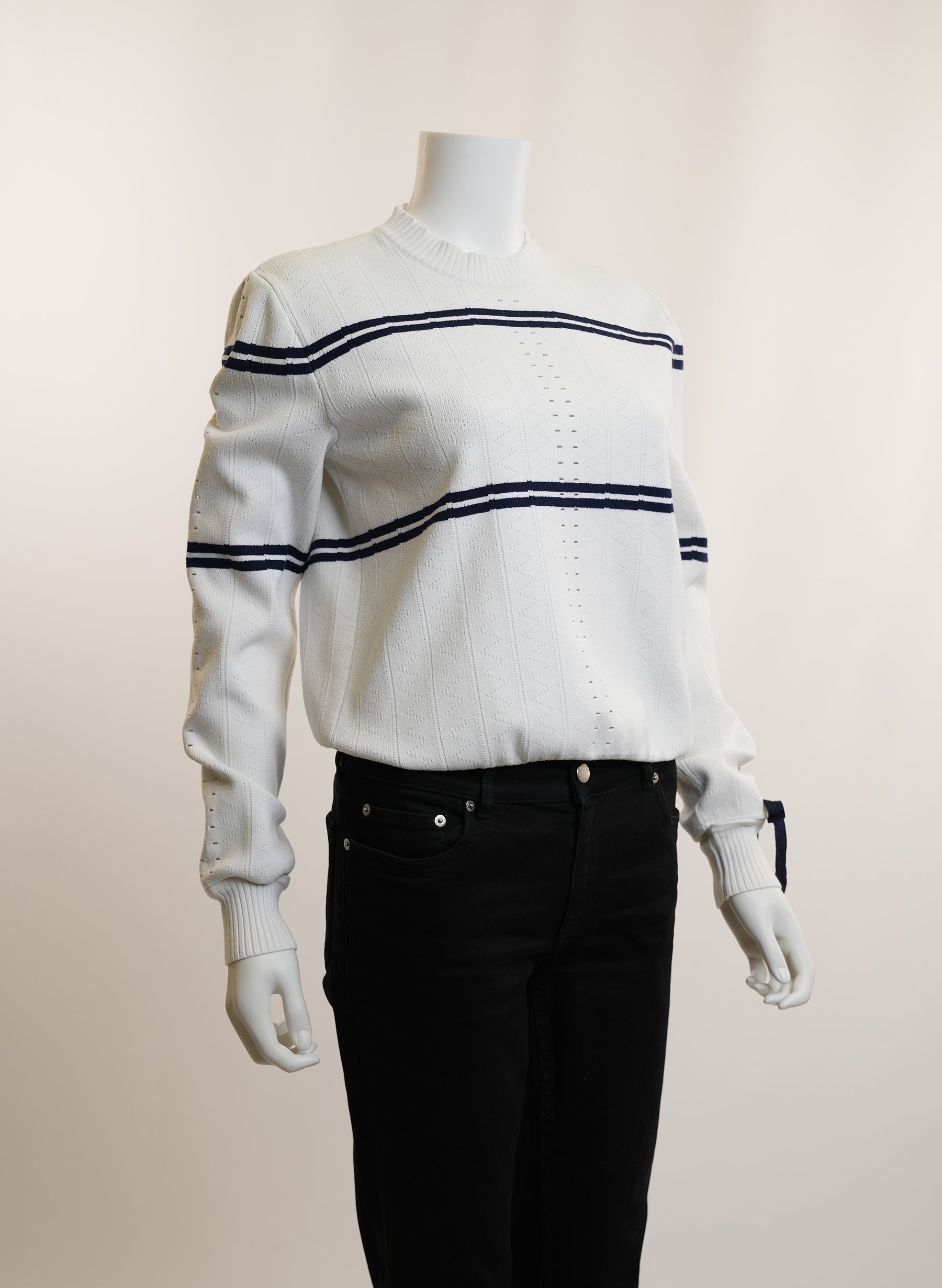 Fendi White Round Neck Ribbon Stripe Knit