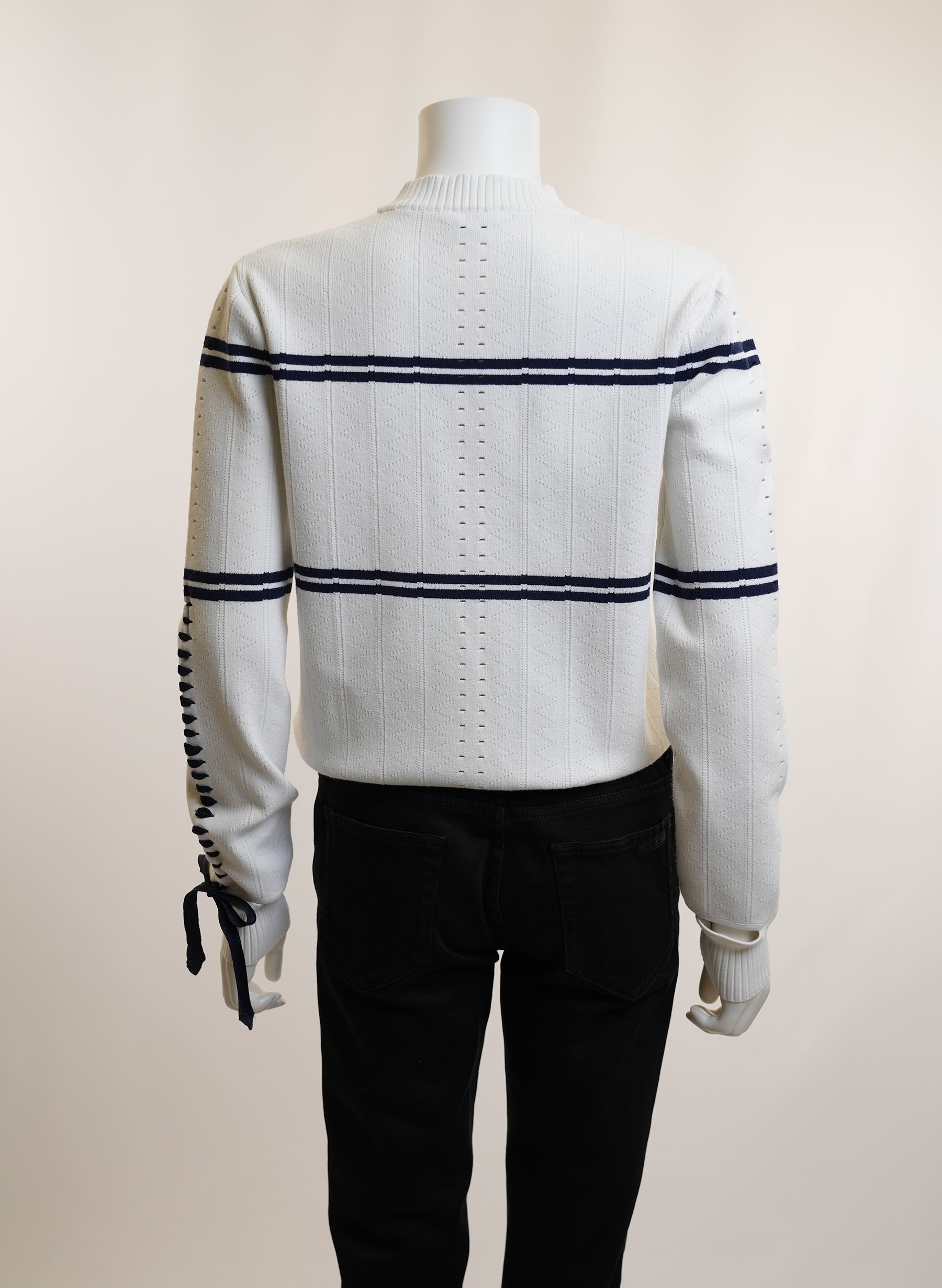 Fendi White Round Neck Ribbon Stripe Knit