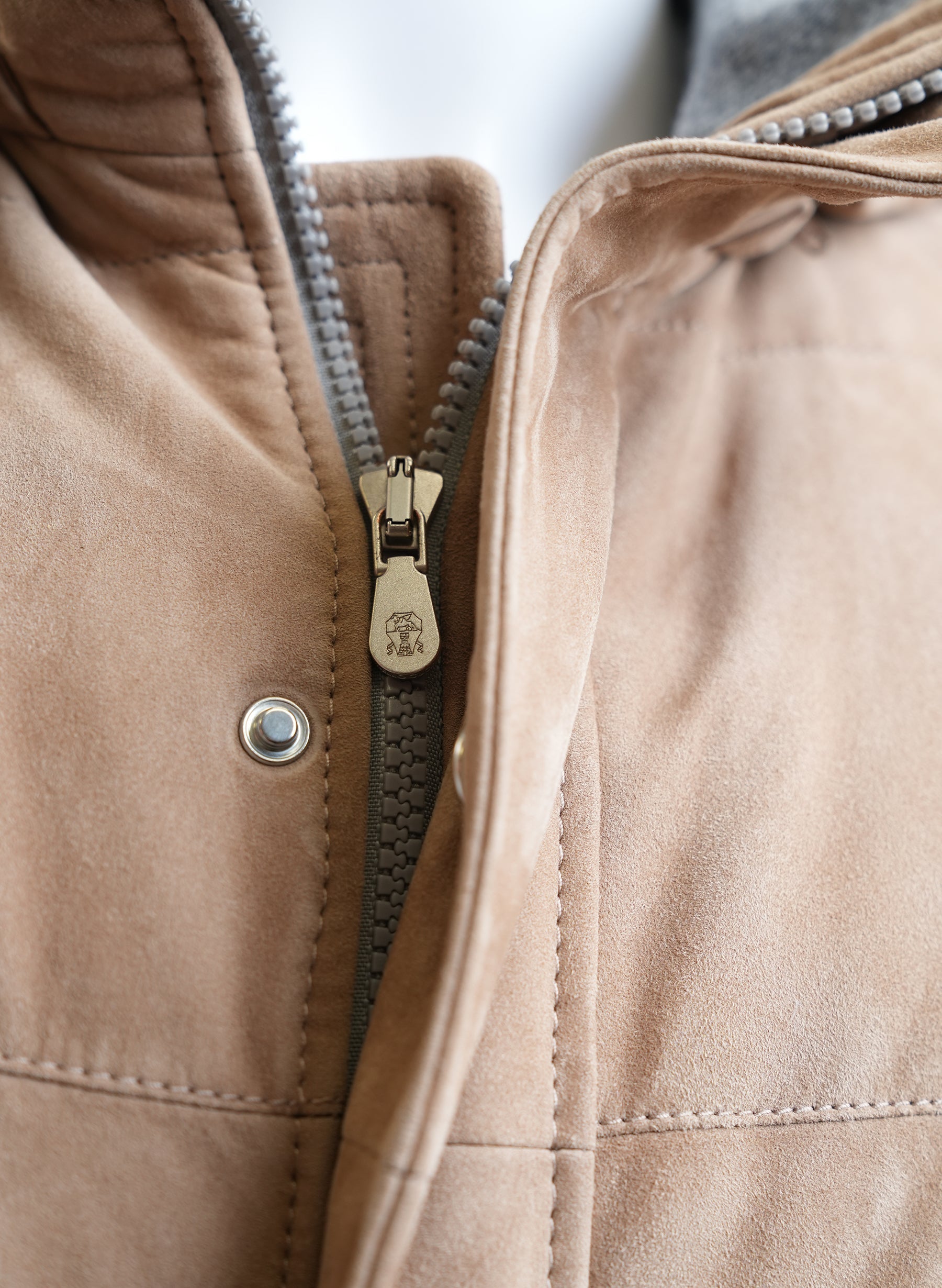 Brunello Cucinelli Down Padded Suede Jacket With Detachable Hood