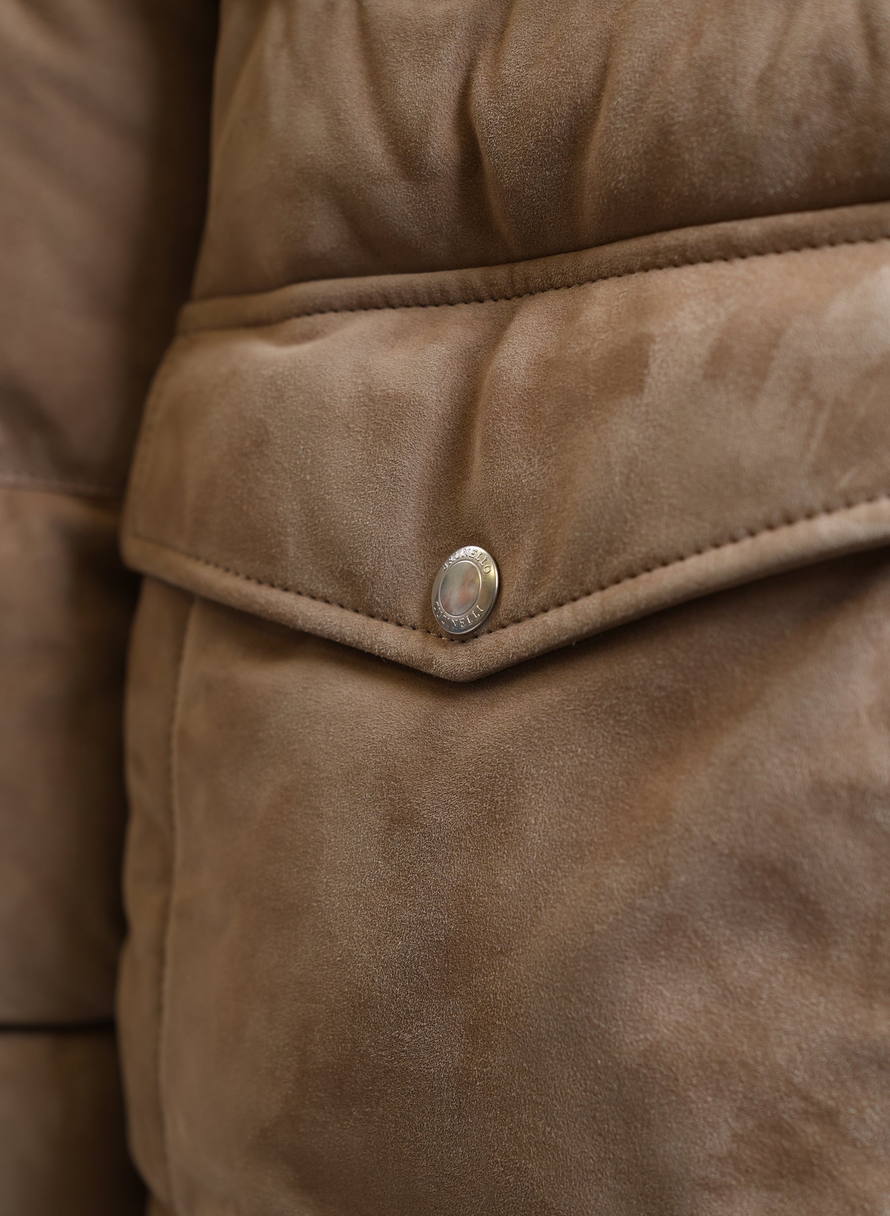 Brunello Cucinelli Down Padded Suede Jacket With Detachable Hood