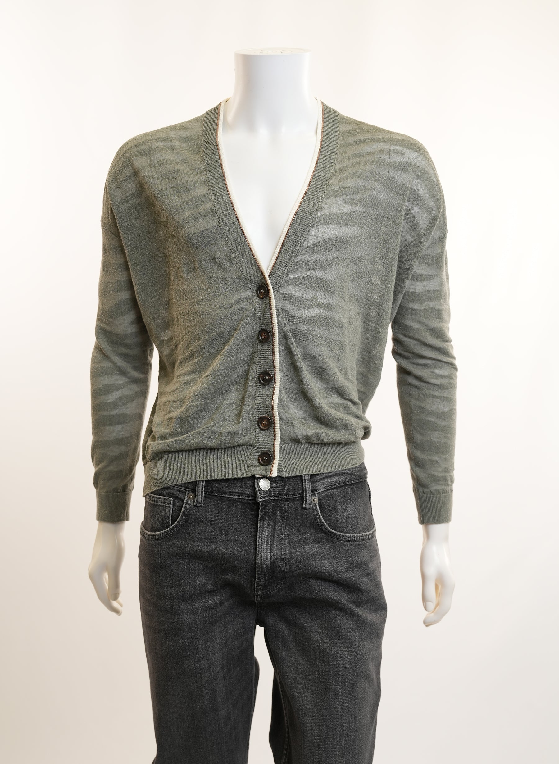 Brunello Cucinelli Sheer Linen Cardigan Olive Green
