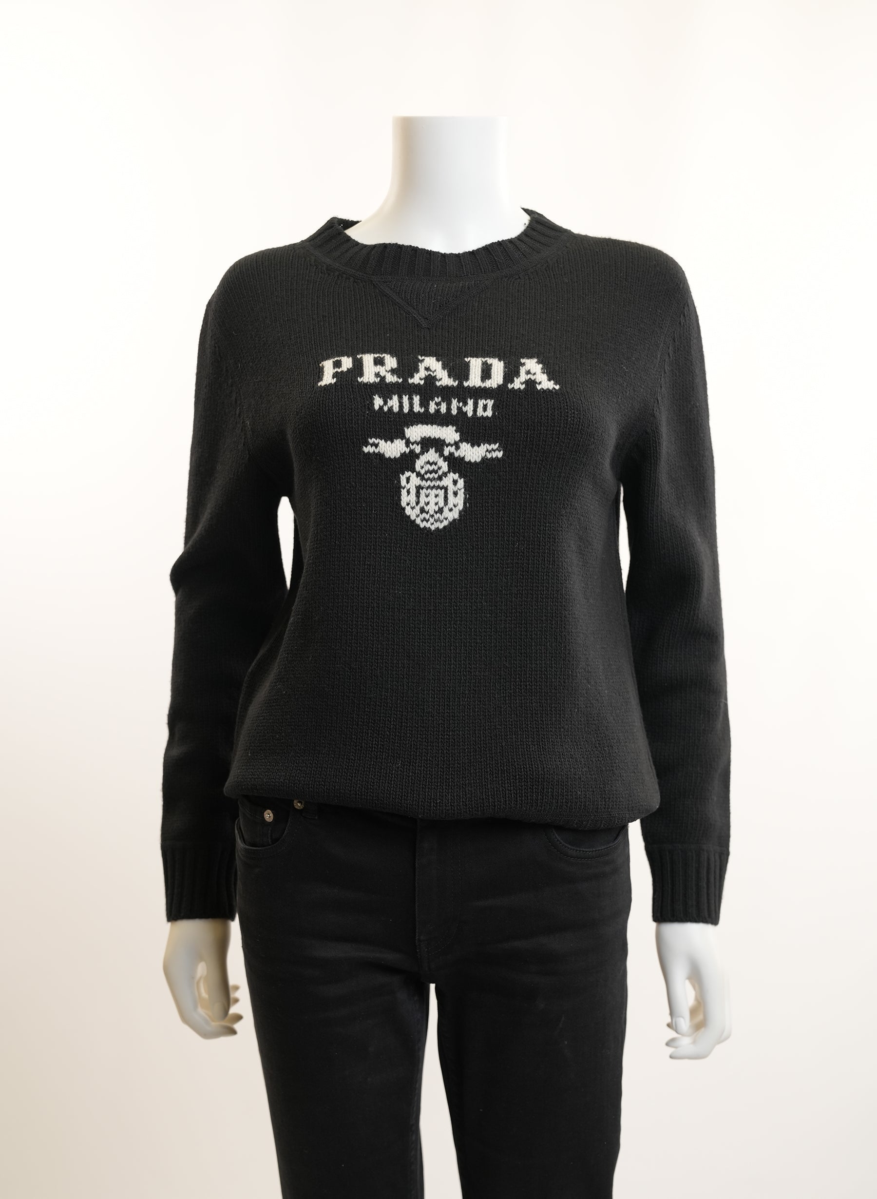 Prada Cashmere Wool Logo Crewneck Sweater