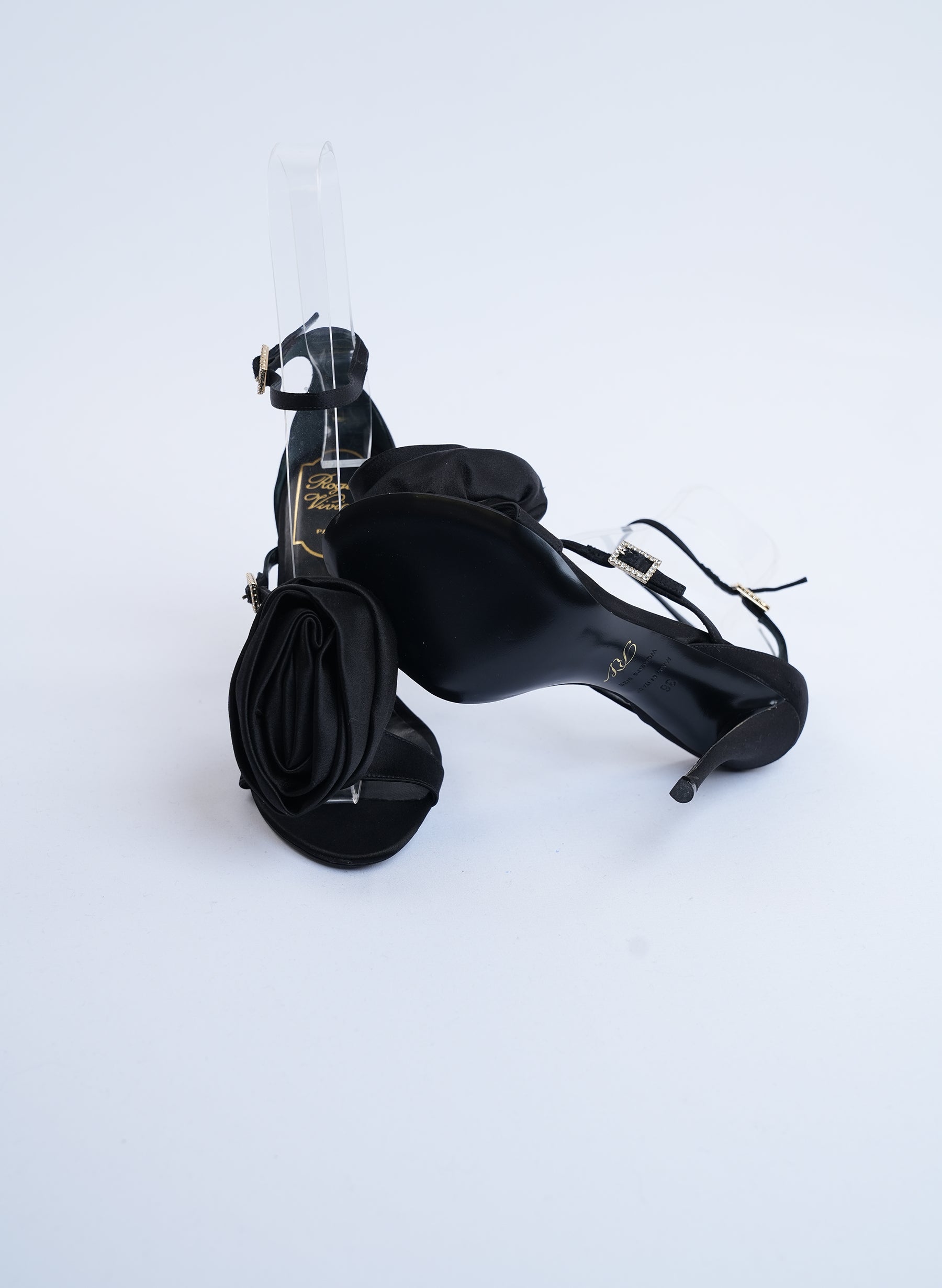 Roger Vivier Black Satin High Heel Sandals