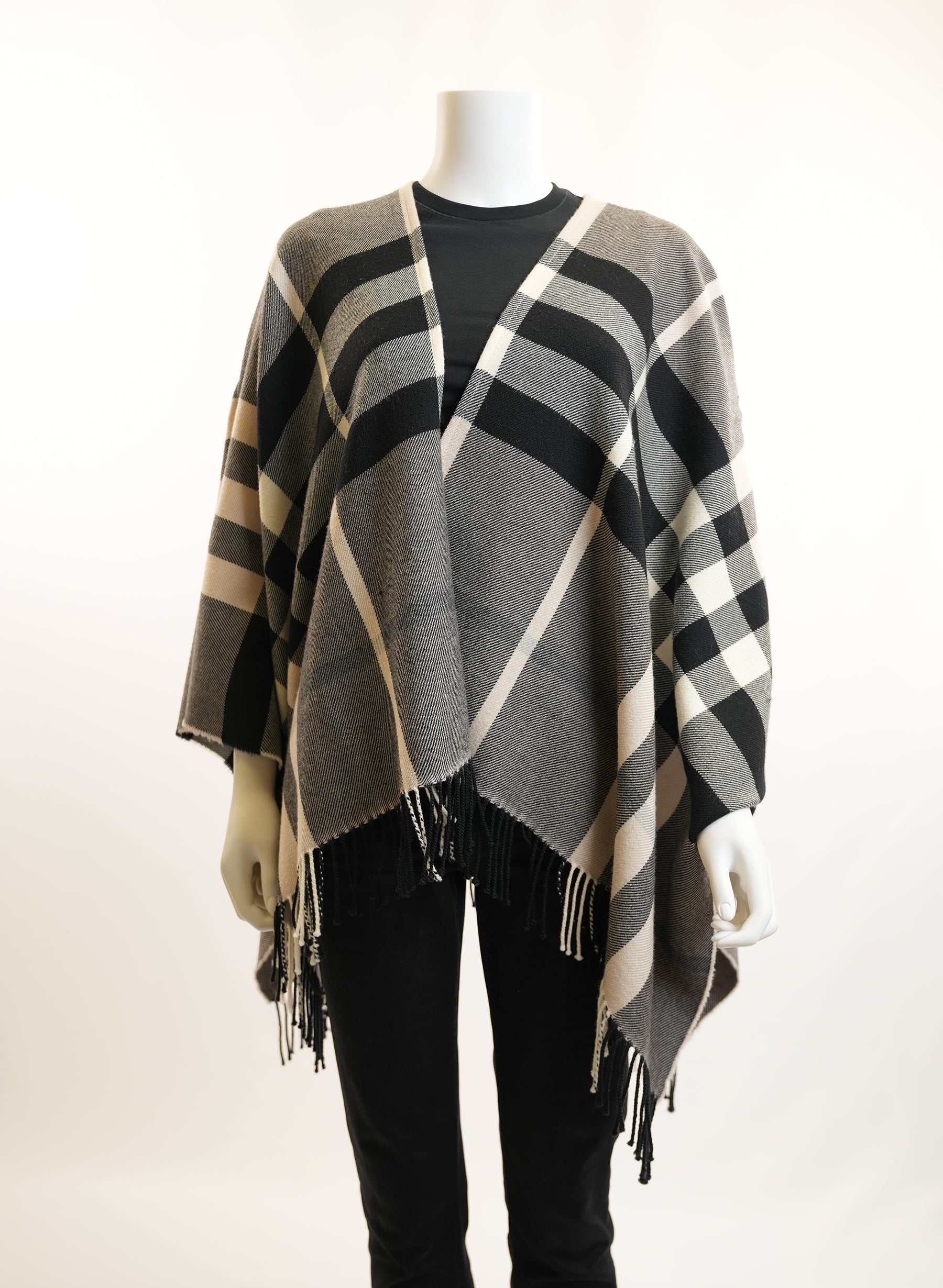 Burberry Reversible Wool Shawl Poncho Cape