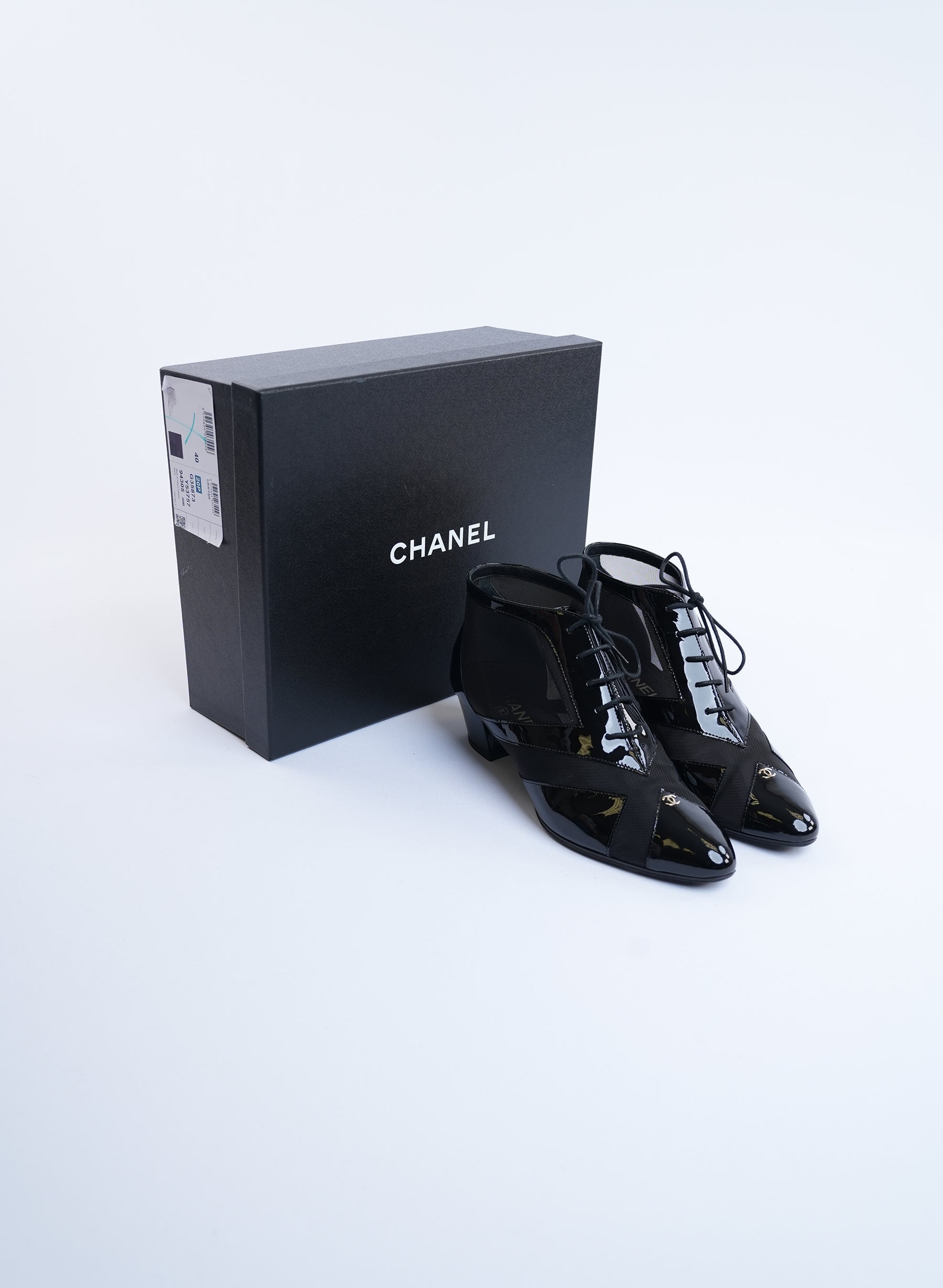 Chanel Laceup Heeled Ankle Boots