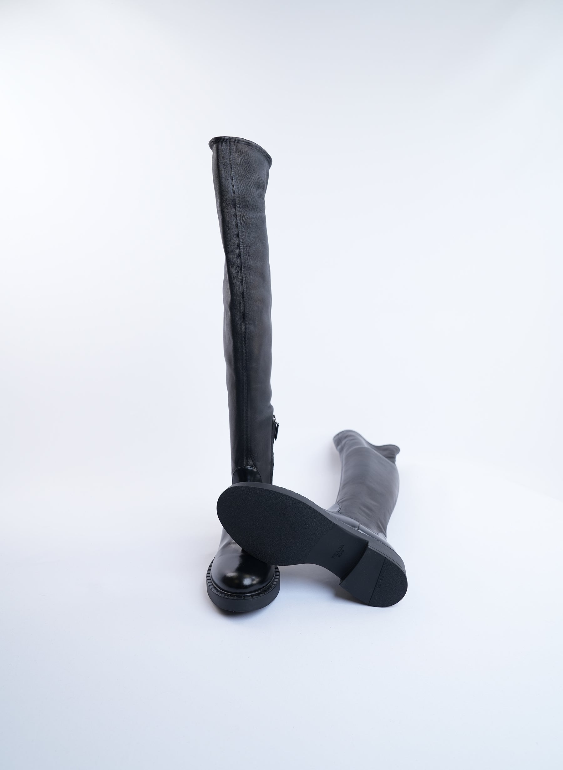 Prada Nappa Stretch Leather Knee High Boots