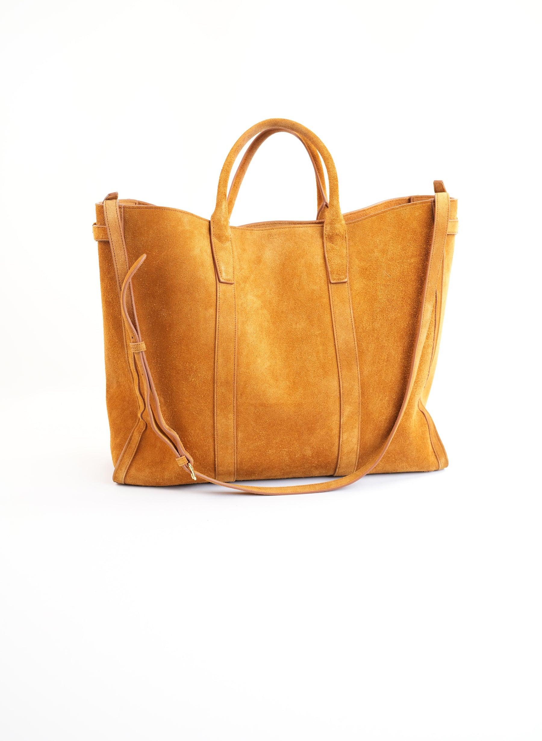 Celine Large Camel Pecan Suede Cabas Handbag