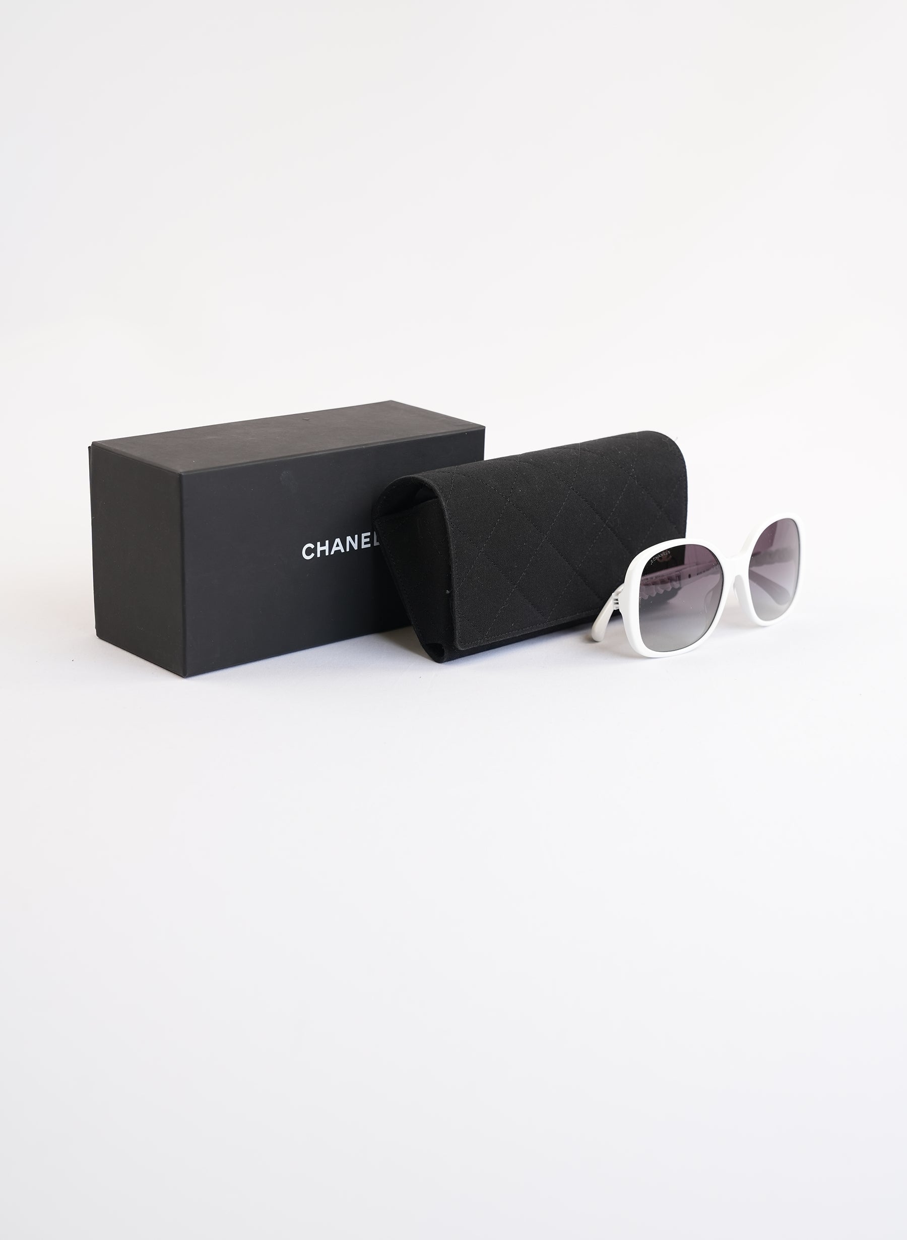Chanel White Acetate Chain Sunglasses
