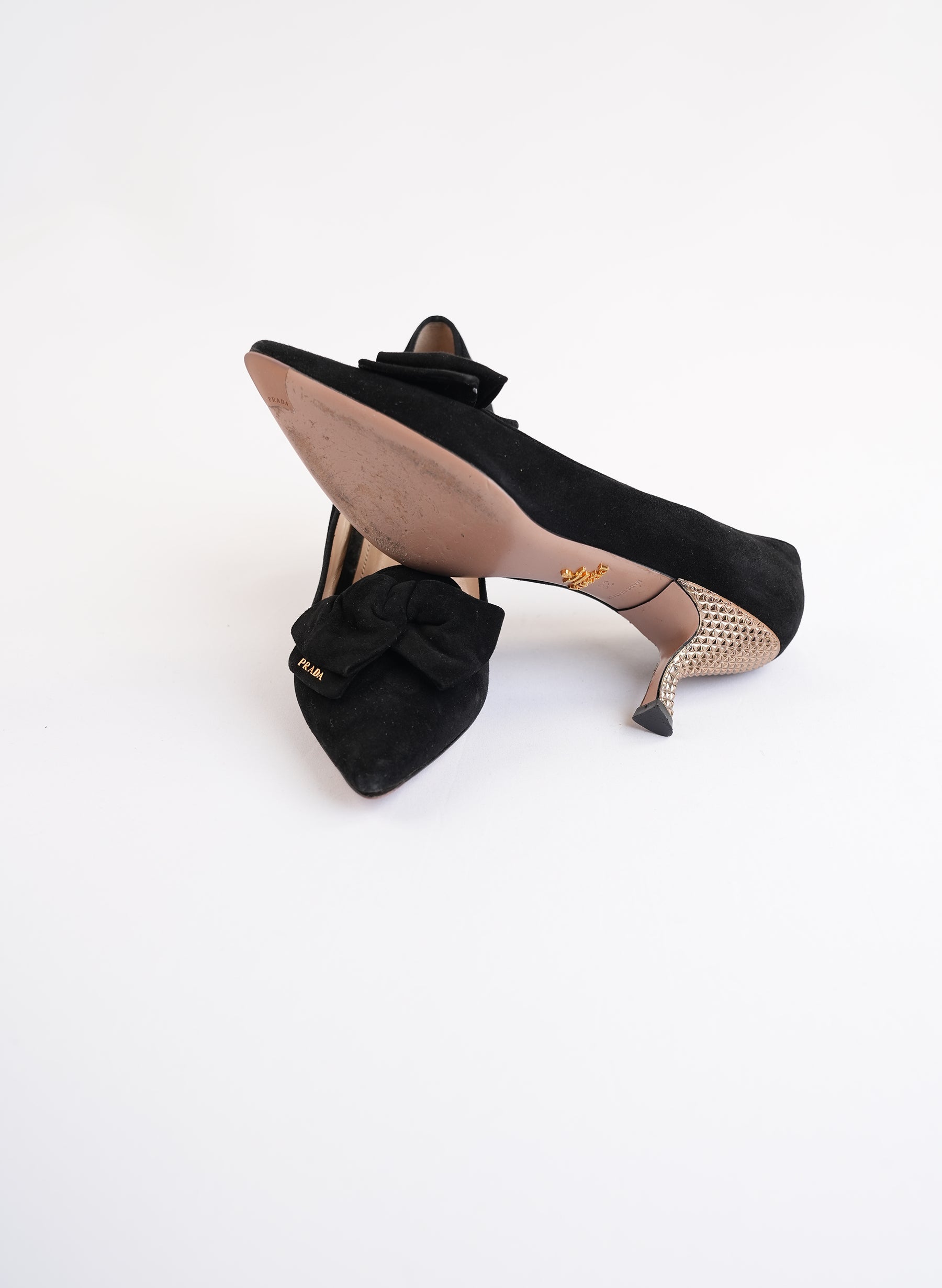 Prada Black Suede Pumps With Bow