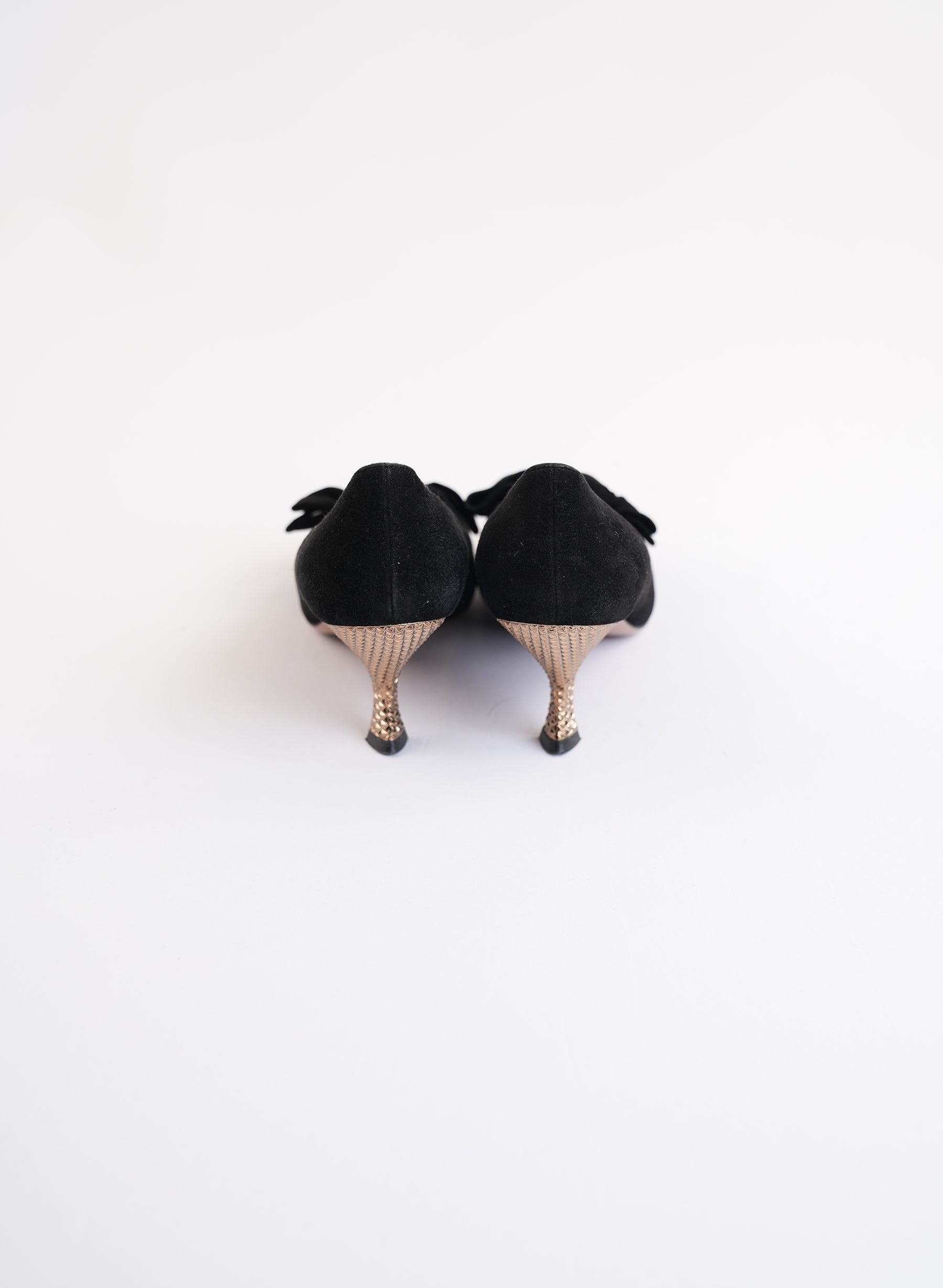 Prada Black Suede Pumps With Bow